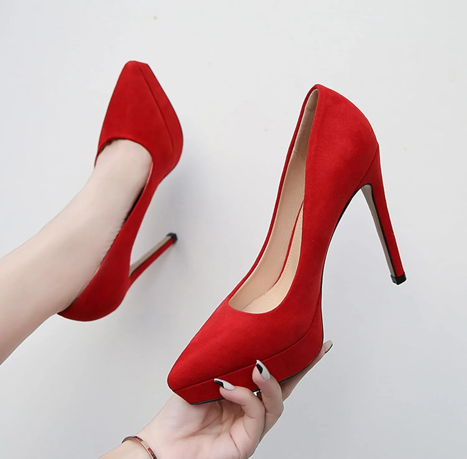 12CM/4.72IN Women's Sexy Closed Toe Platform High Heels Stiletto Dress Suede High Heeled Wedding Party Office Pumps Shoes