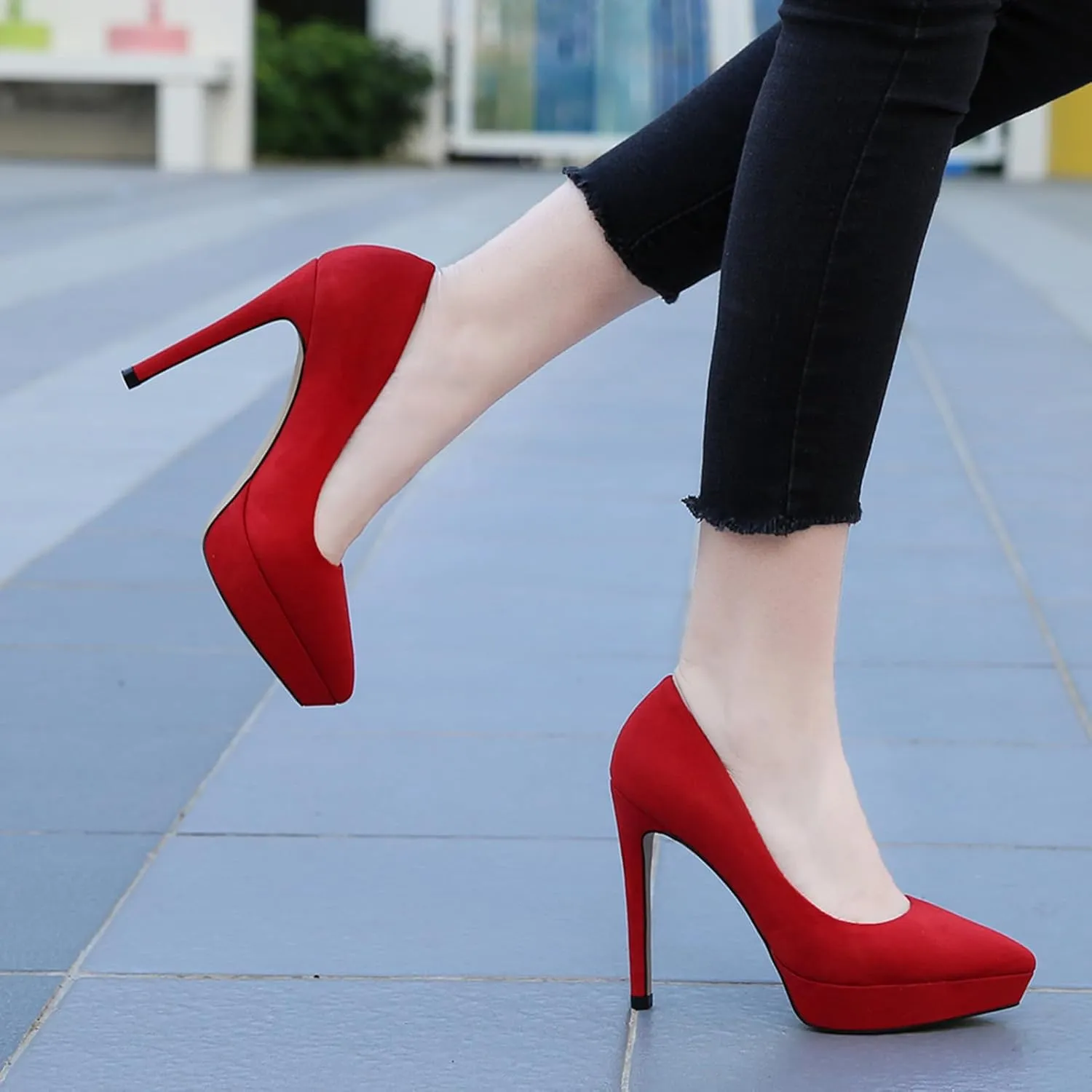 12CM/4.72IN Women's Sexy Closed Toe Platform High Heels Stiletto Dress Suede High Heeled Wedding Party Office Pumps Shoes