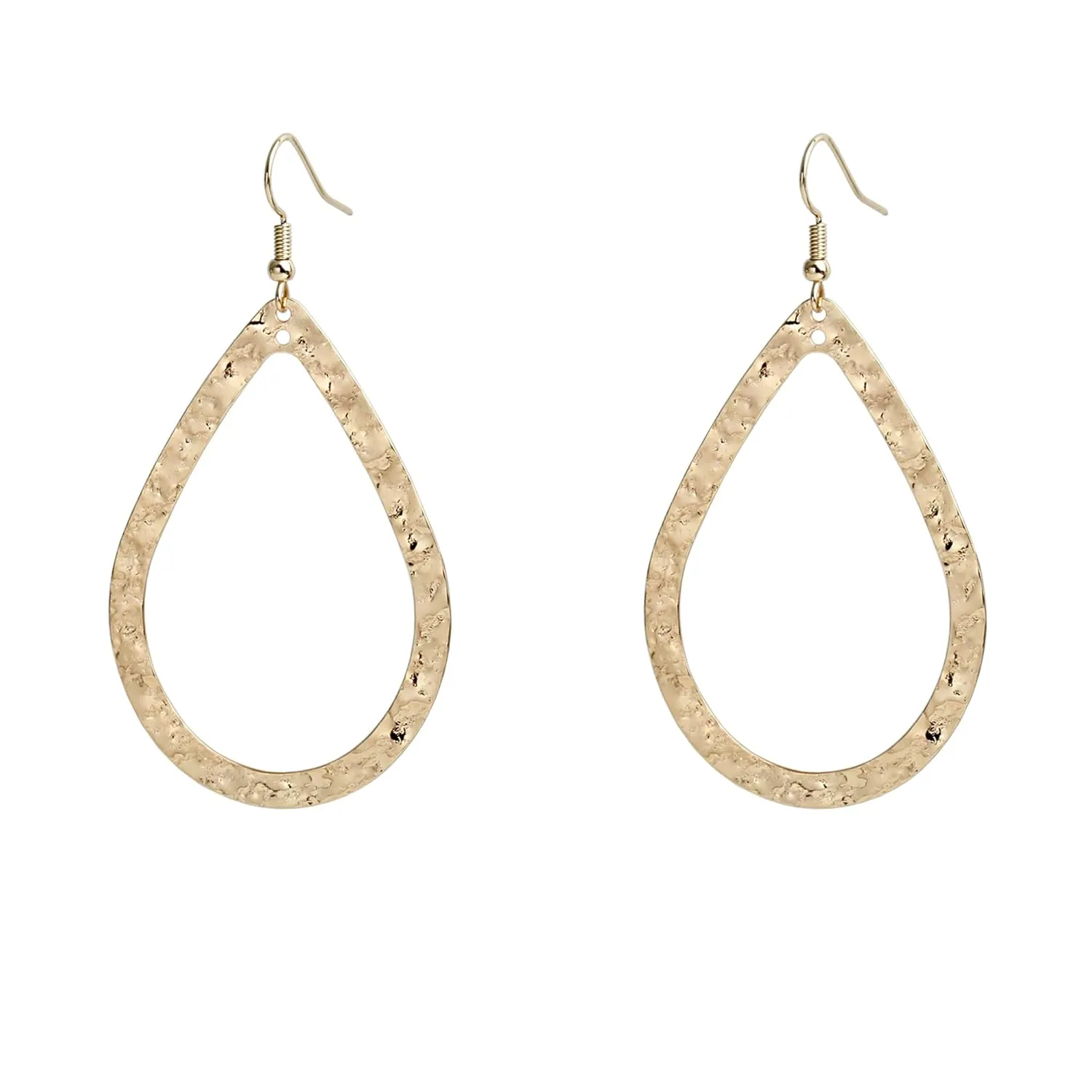 14K Gold Hammered Textured Large Teardrop Hoop Dangling Earrings for Women Bohemian Boho Statement Jewelry