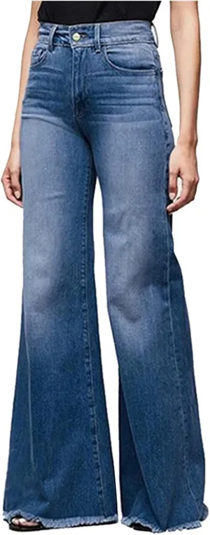 2021 Women's High Waist Baggy Jeans Wide Leg Denim Jeans Flap Pocket Side Jeans Straight Casual Loose Trousers Classic Streetwear B navy 3X-Large
