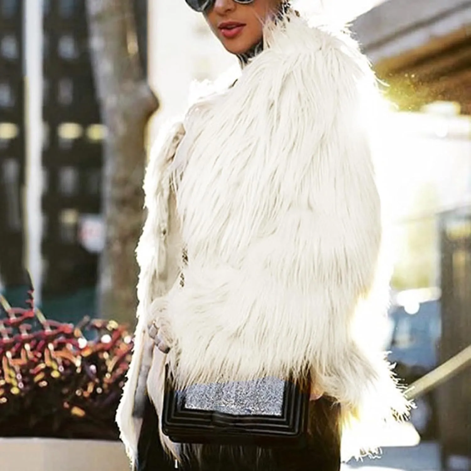 2023 Women's Winter Coats Fleece Cropped Jacket Long Sleeve Fluffy Warm Coat Short Soft Shaggy Outerwear Fall Cardigan
