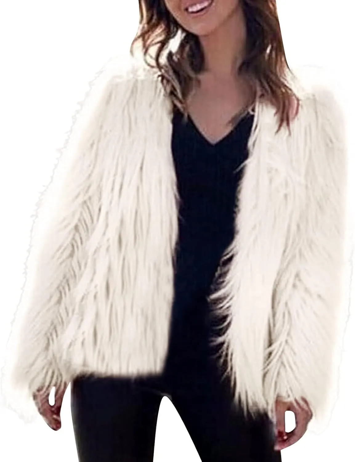 2023 Women's Winter Coats Fleece Cropped Jacket Long Sleeve Fluffy Warm Coat Short Soft Shaggy Outerwear Fall Cardigan