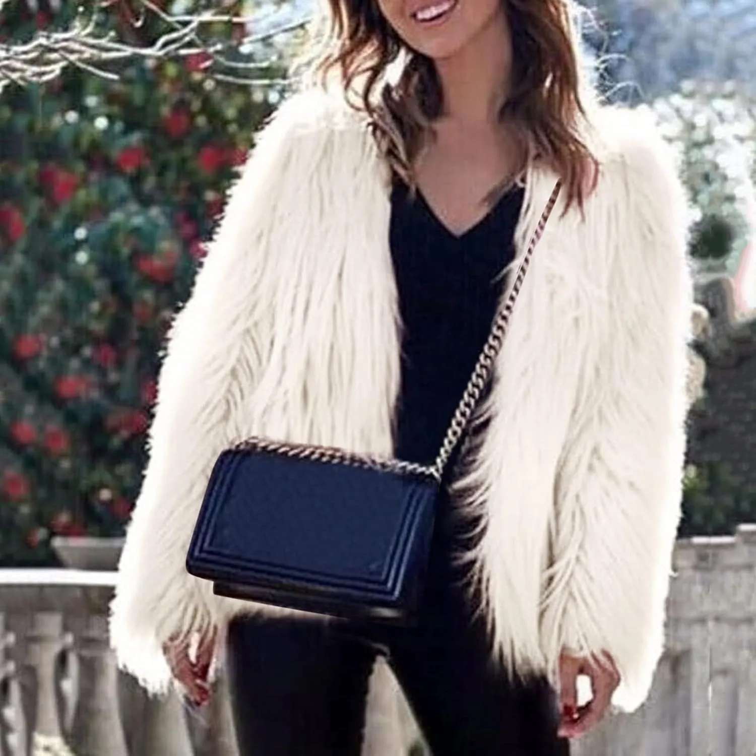 2023 Women's Winter Coats Fleece Cropped Jacket Long Sleeve Fluffy Warm Coat Short Soft Shaggy Outerwear Fall Cardigan
