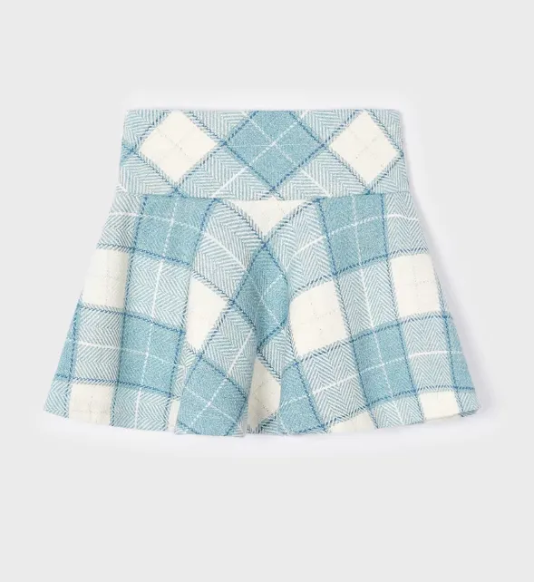 4902 Mayoral Mini Girls Woolen Round Plaid Skirt - Bluebell