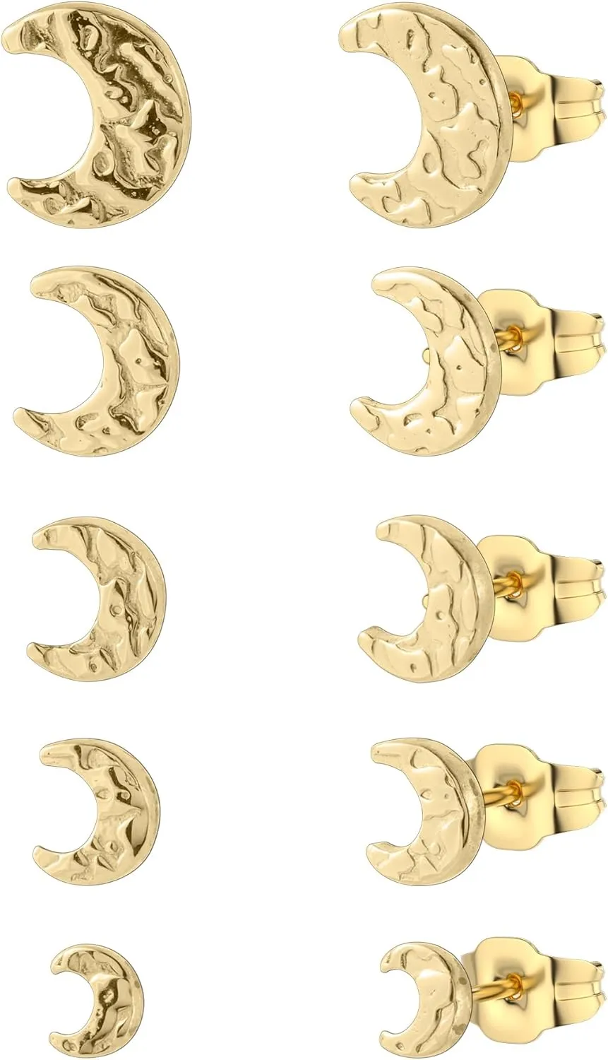 5 Pairs hammered gold Earrings for Women 316L Hypoallergenic Earrings Stainless Steel Lightweight Hammered Round Stud Valentine's Day Christmas Mother's Day