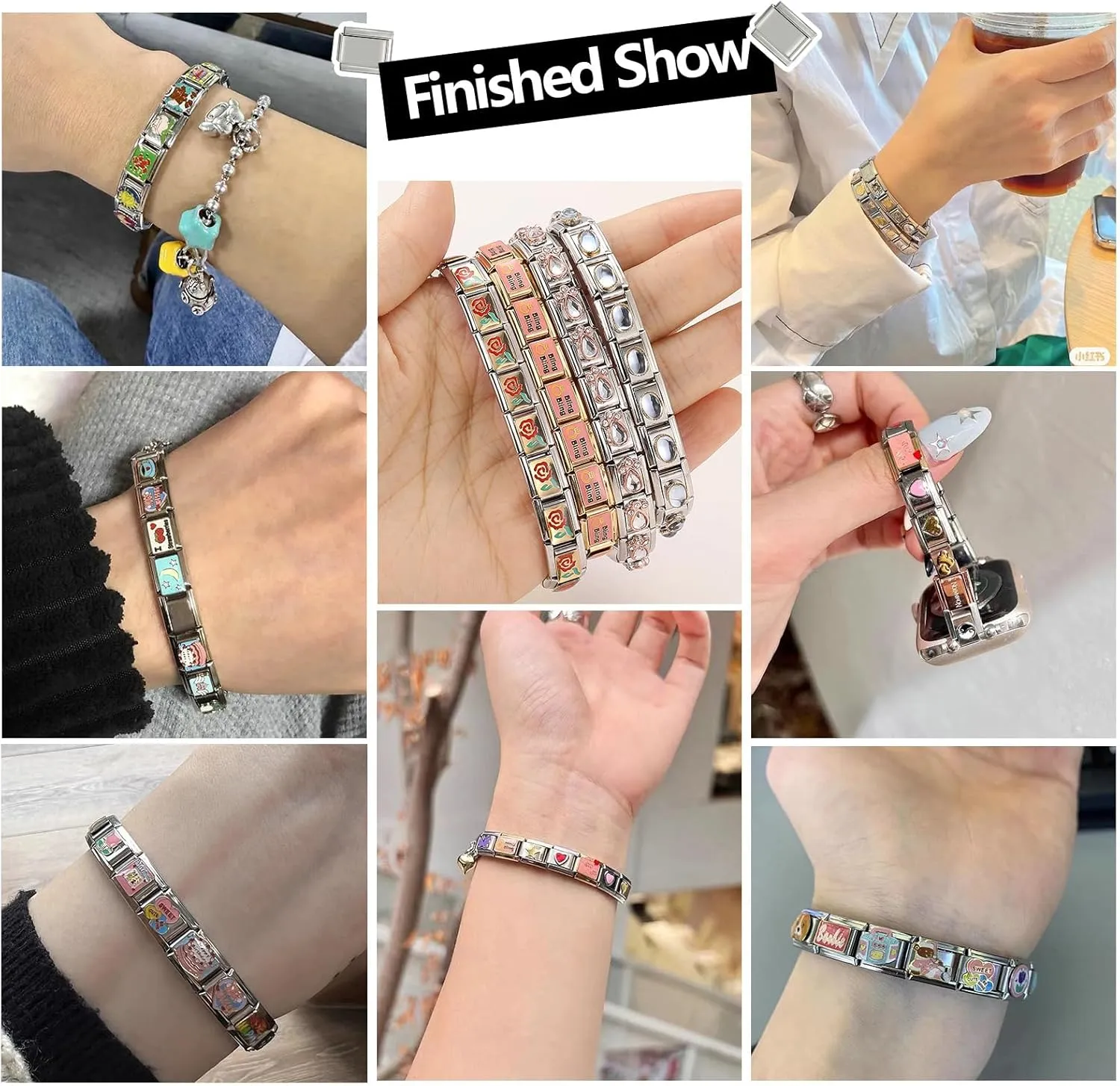 9mm Italian Charms Bracelet for Women, Traditional Classic Type Italian Charm Bracelet Link for Men, Fashion Handmade Bracelet DIY Module Italian Charm Necklaces Anklet Jewelry Gifts