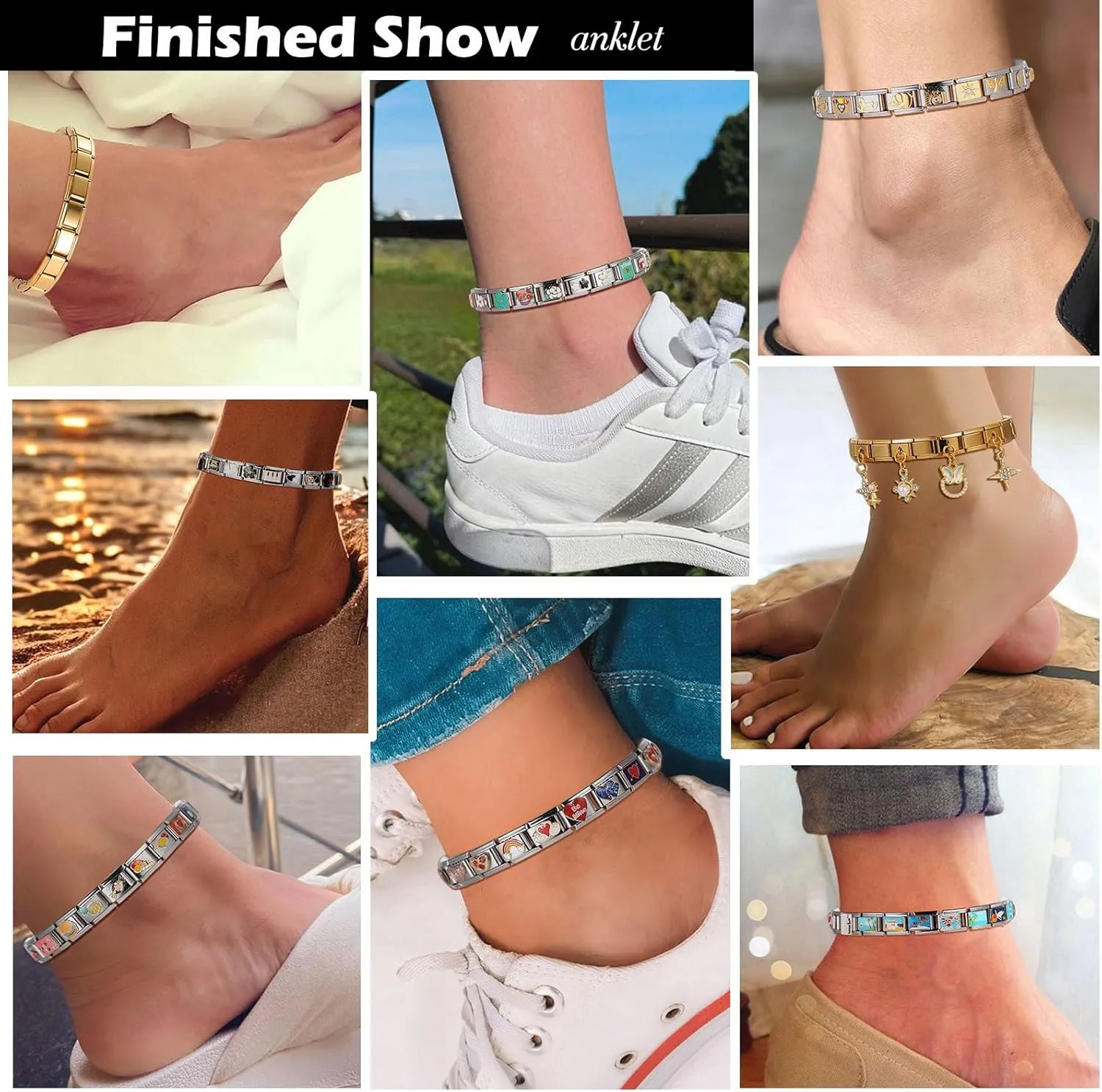9mm Italian Charms Bracelet for Women, Traditional Classic Type Italian Charm Bracelet Link for Men, Fashion Handmade Bracelet DIY Module Italian Charm Necklaces Anklet Jewelry Gifts