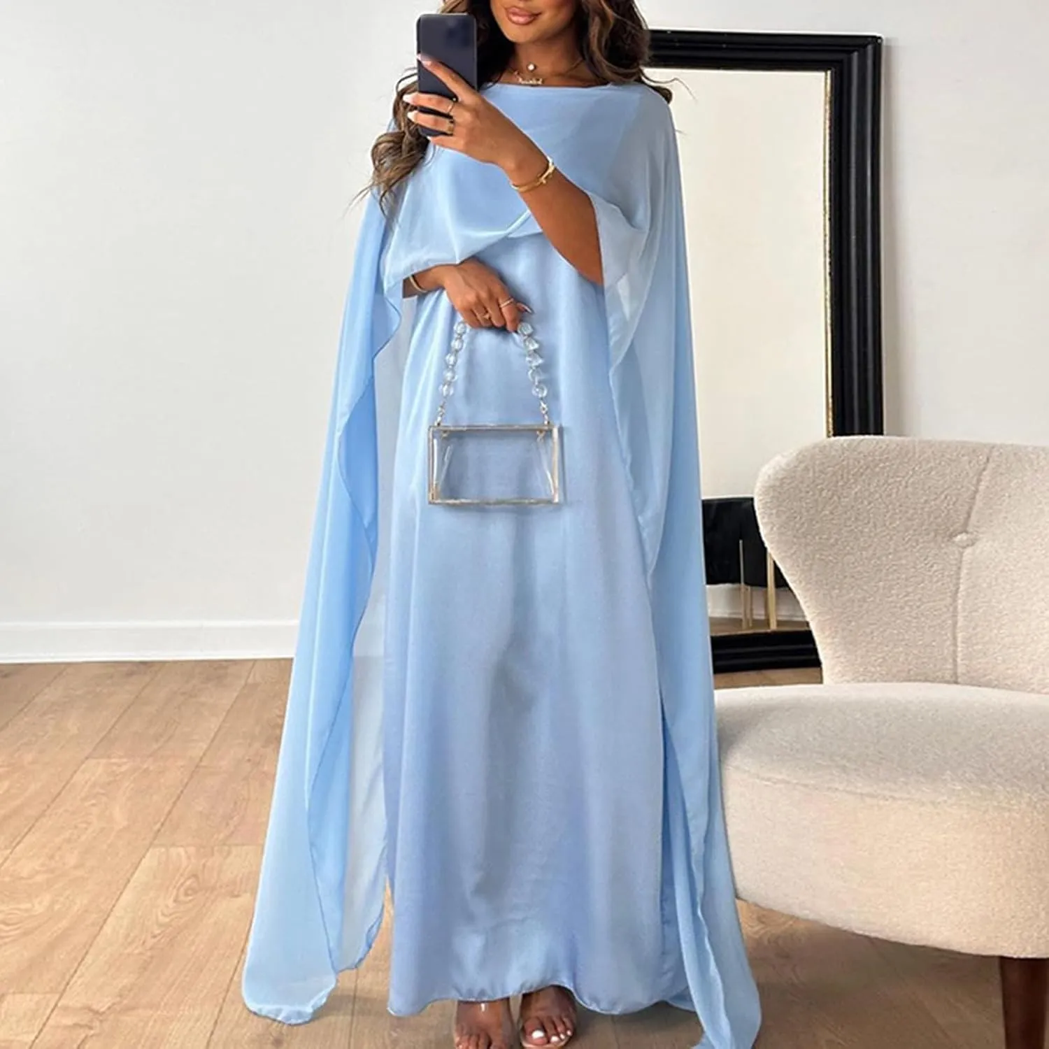 Abaya Dress for Women Muslim Clothes Wedding Chiffon Long Evening Dress Ramadan Dubai Kaftan Robe