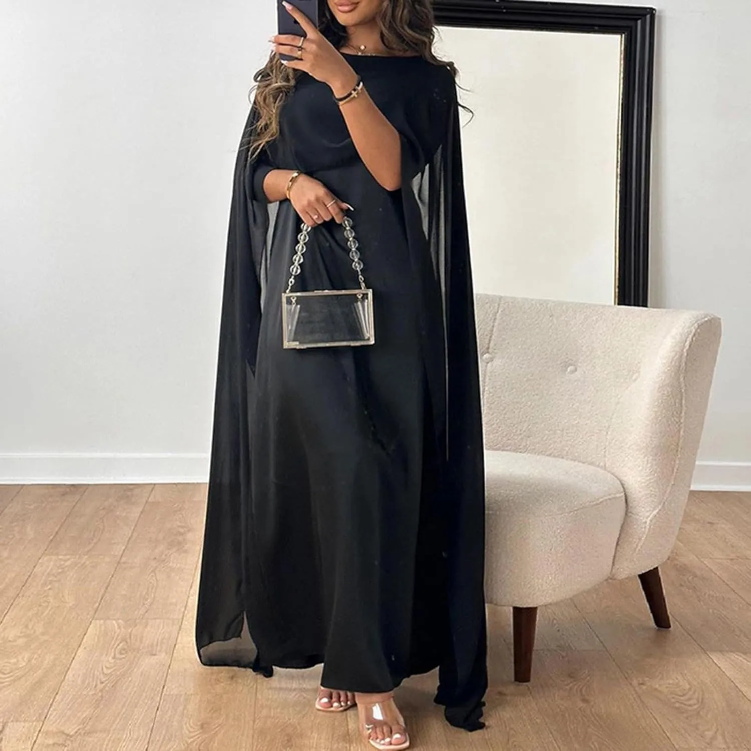 Abaya Dress for Women Muslim Clothes Wedding Chiffon Long Evening Dress Ramadan Dubai Kaftan Robe