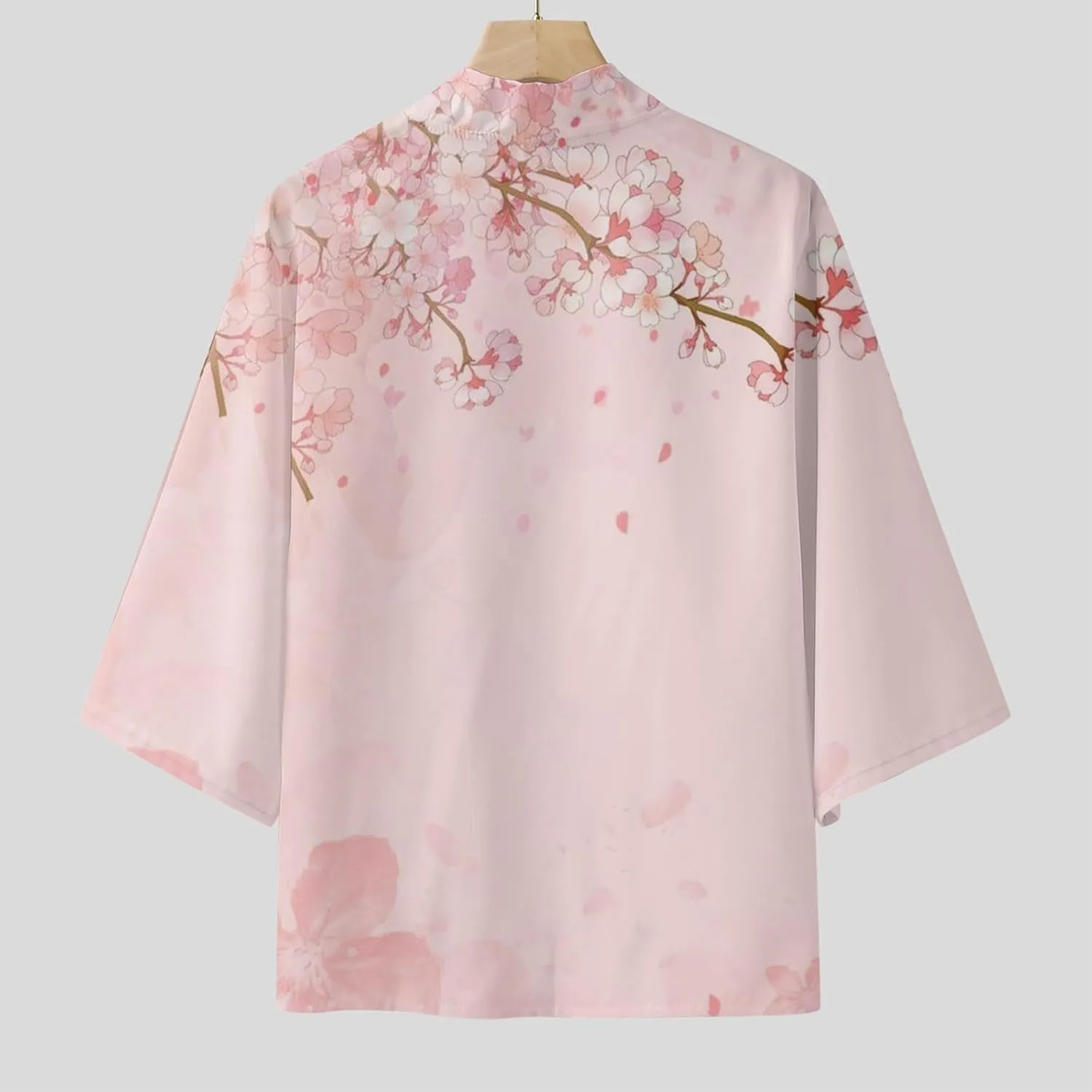 Alalaso Men's Kimono Cardigan Jacket 3/4 Sleeve Open Front Japanese Style Shirt Bathrobe Lightweight Coat Loose Outwear
