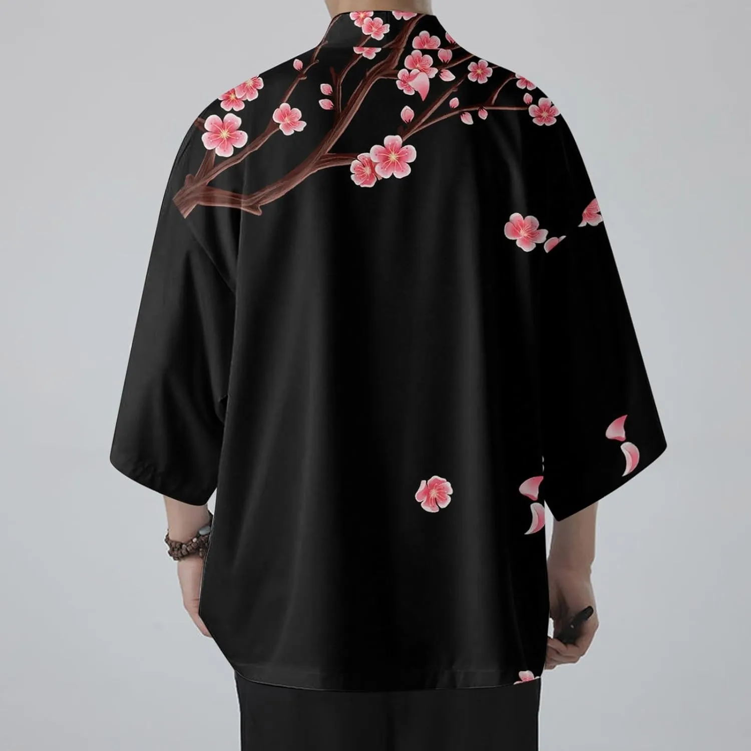 Alalaso Men's Kimono Cardigan Jacket 3/4 Sleeve Open Front Japanese Style Shirt Bathrobe Lightweight Coat Loose Outwear