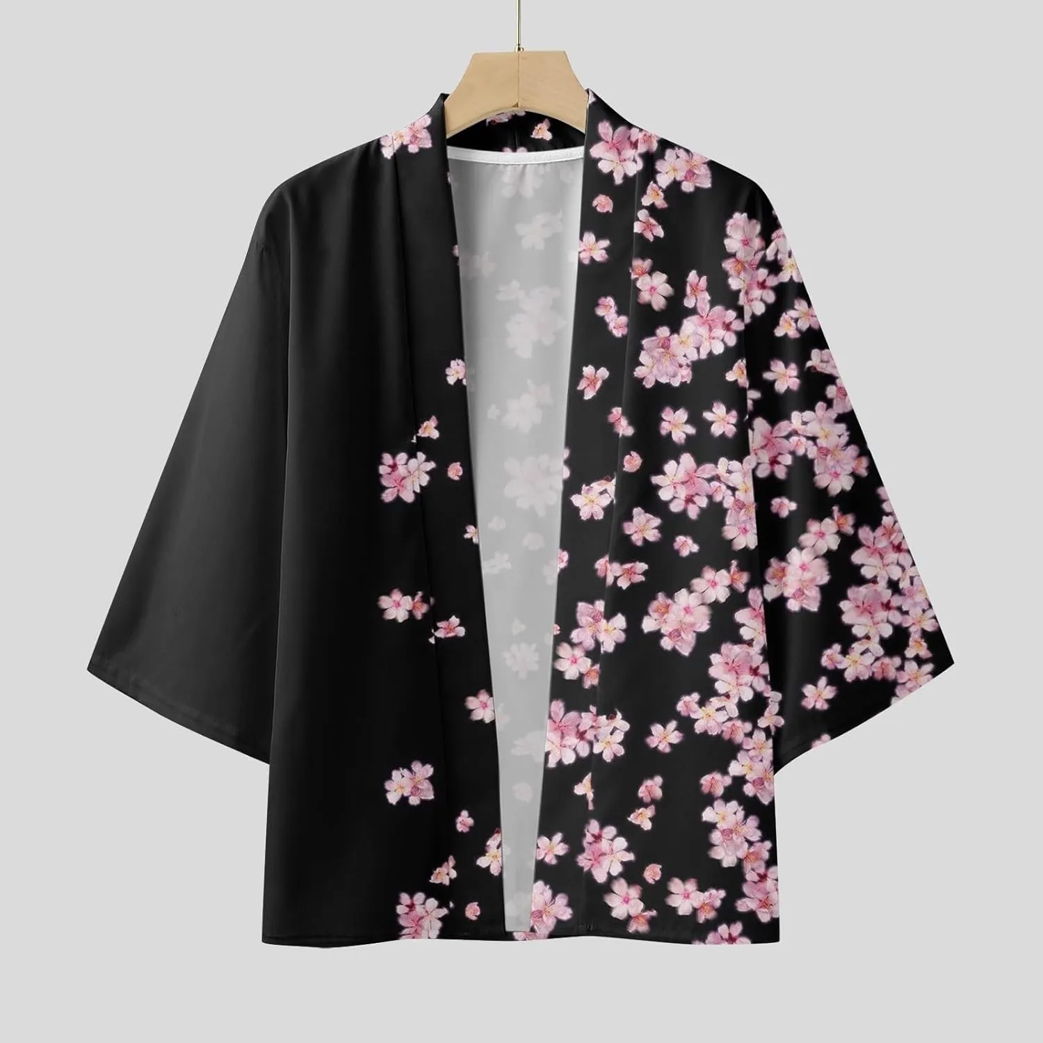 Alalaso Men's Kimono Cardigan Jacket 3/4 Sleeve Open Front Japanese Style Shirt Bathrobe Lightweight Coat Loose Outwear