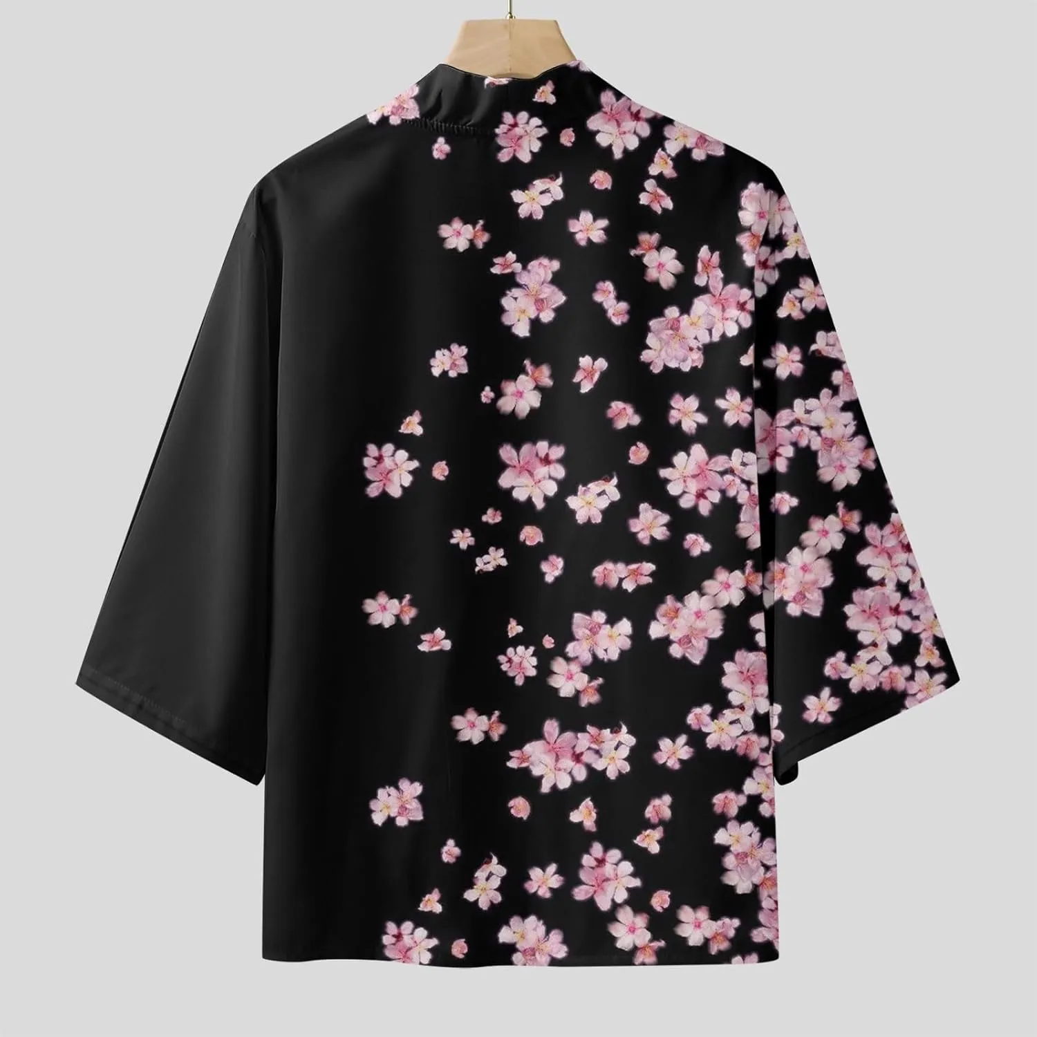 Alalaso Men's Kimono Cardigan Jacket 3/4 Sleeve Open Front Japanese Style Shirt Bathrobe Lightweight Coat Loose Outwear