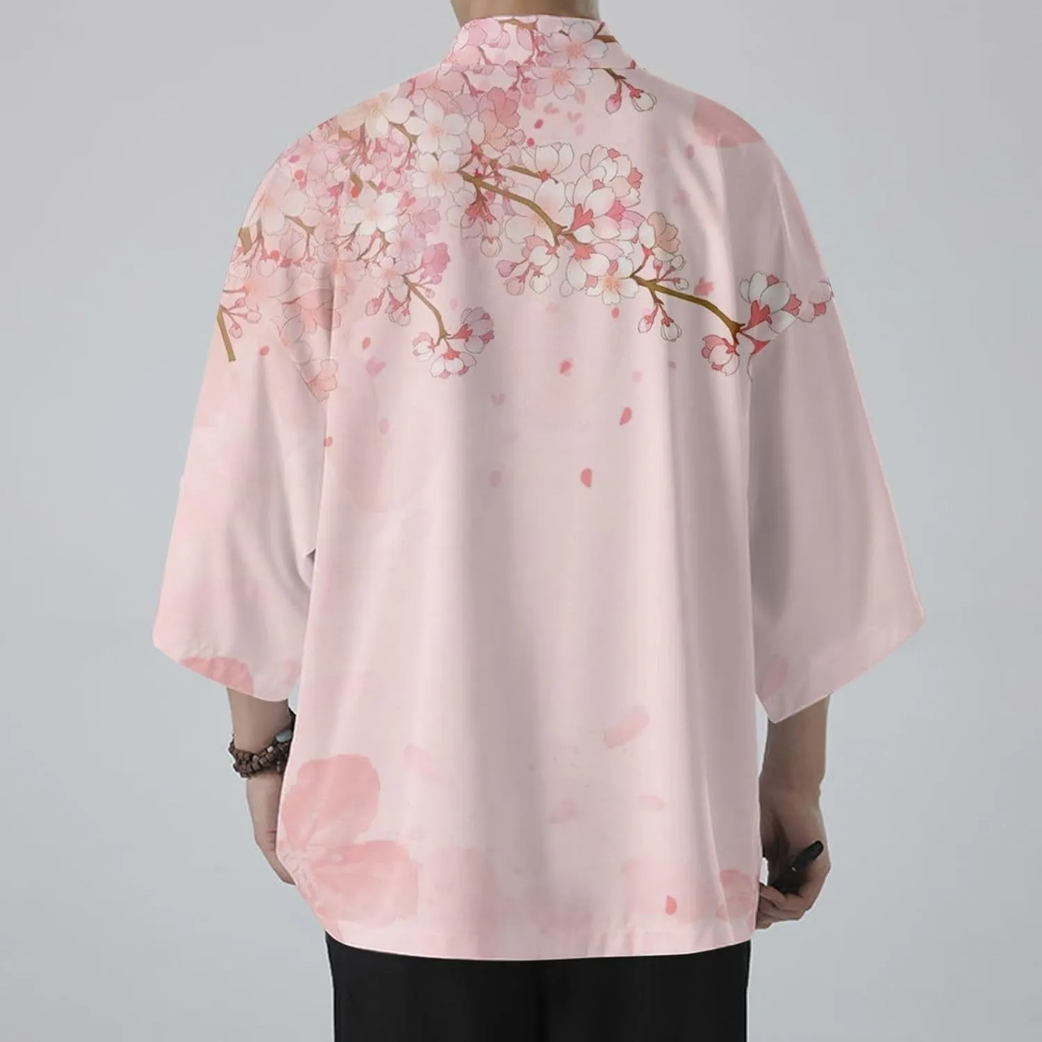 Alalaso Men's Kimono Cardigan Jacket 3/4 Sleeve Open Front Japanese Style Shirt Bathrobe Lightweight Coat Loose Outwear