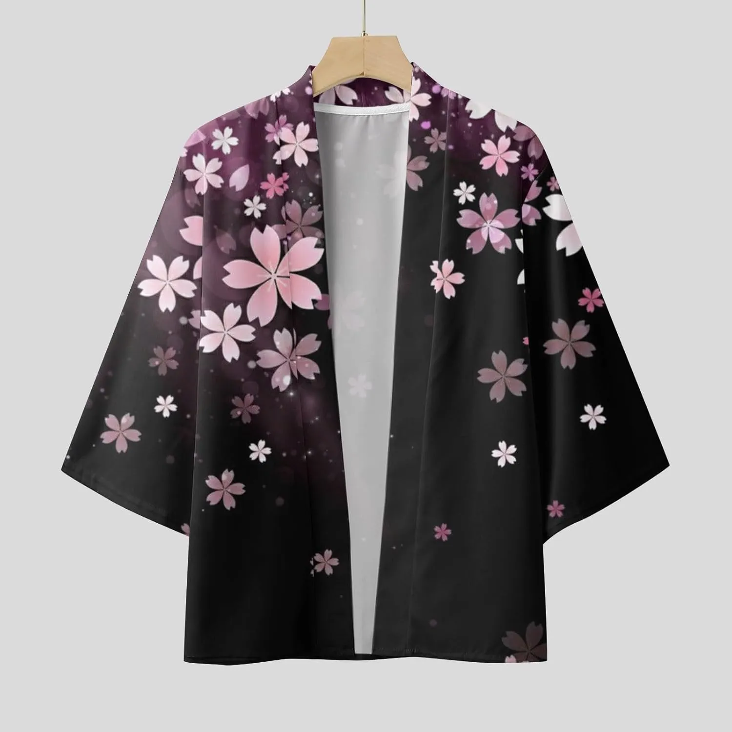 Alalaso Men's Kimono Cardigan Jacket 3/4 Sleeve Open Front Japanese Style Shirt Bathrobe Lightweight Coat Loose Outwear