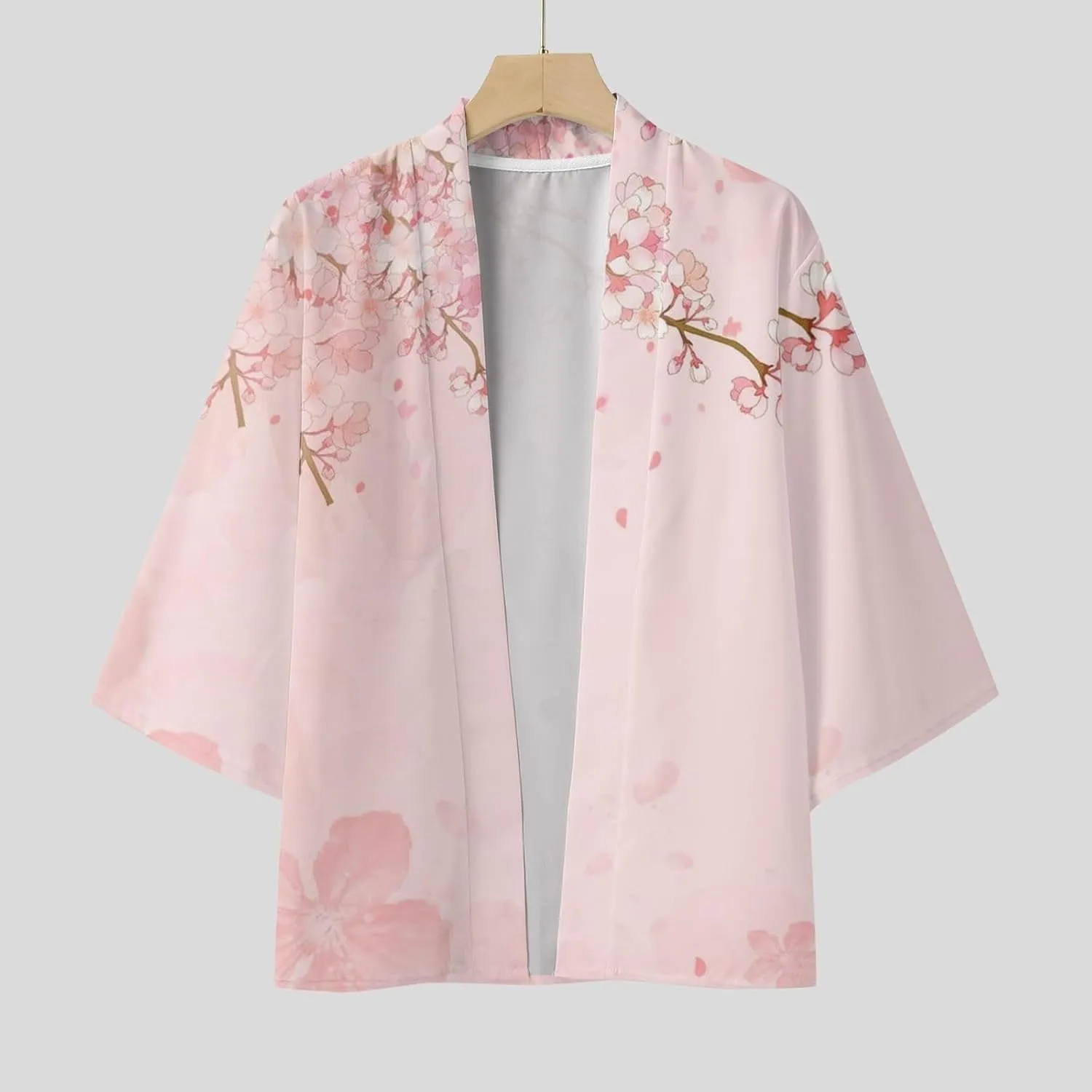 Alalaso Men's Kimono Cardigan Jacket 3/4 Sleeve Open Front Japanese Style Shirt Bathrobe Lightweight Coat Loose Outwear