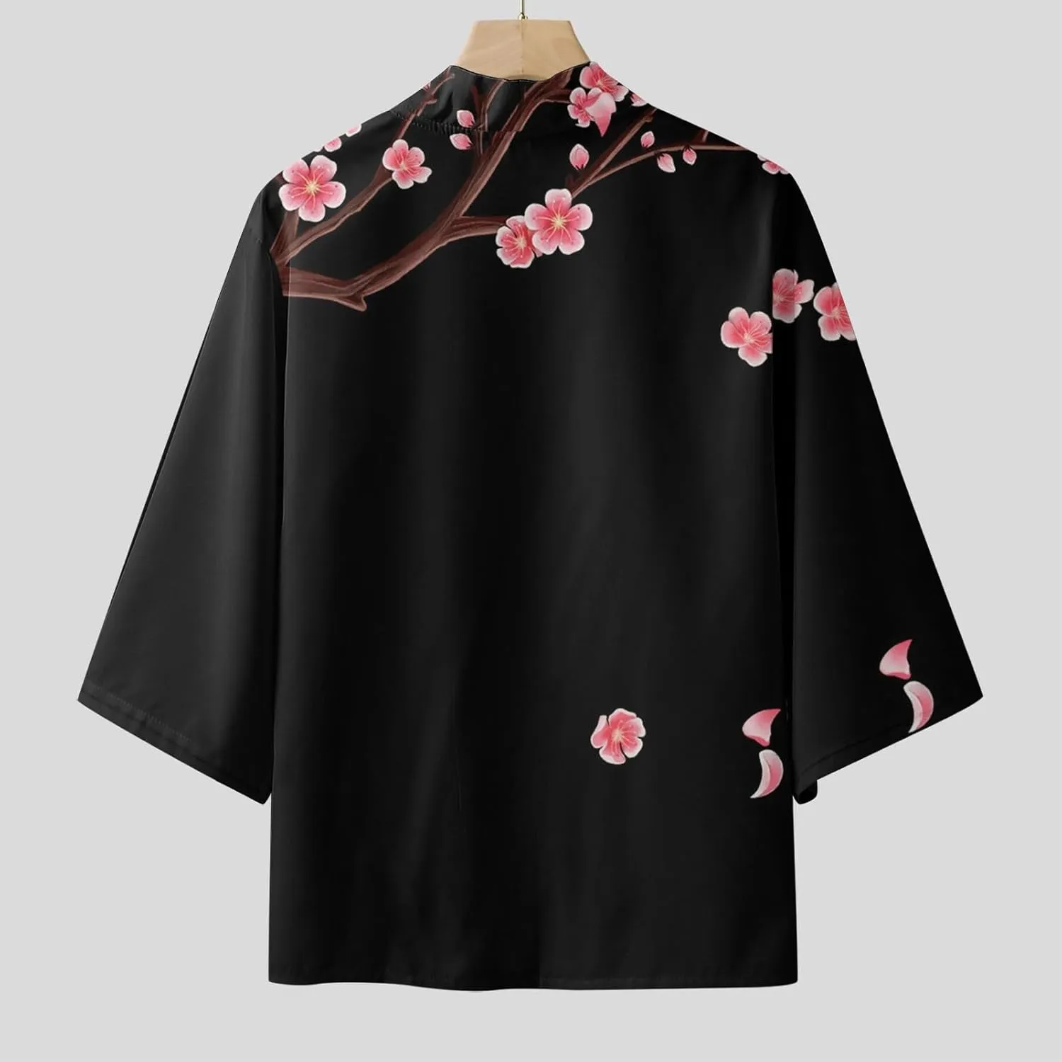Alalaso Men's Kimono Cardigan Jacket 3/4 Sleeve Open Front Japanese Style Shirt Bathrobe Lightweight Coat Loose Outwear