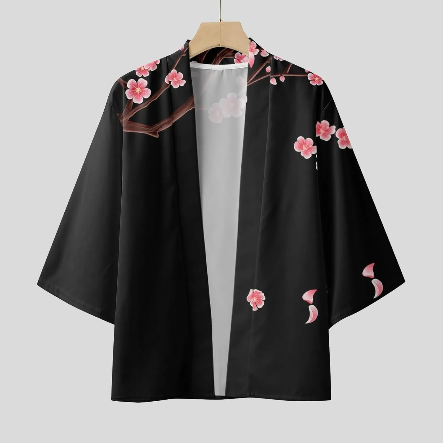 Alalaso Men's Kimono Cardigan Jacket 3/4 Sleeve Open Front Japanese Style Shirt Bathrobe Lightweight Coat Loose Outwear