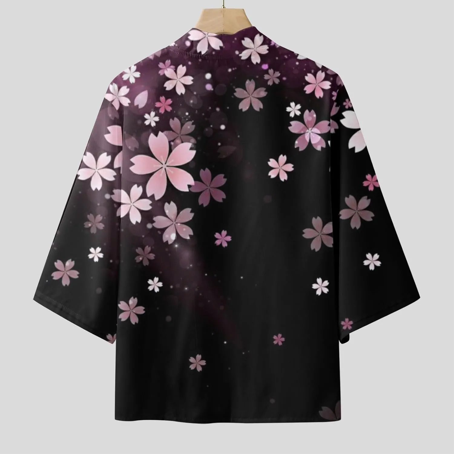 Alalaso Men's Kimono Cardigan Jacket 3/4 Sleeve Open Front Japanese Style Shirt Bathrobe Lightweight Coat Loose Outwear