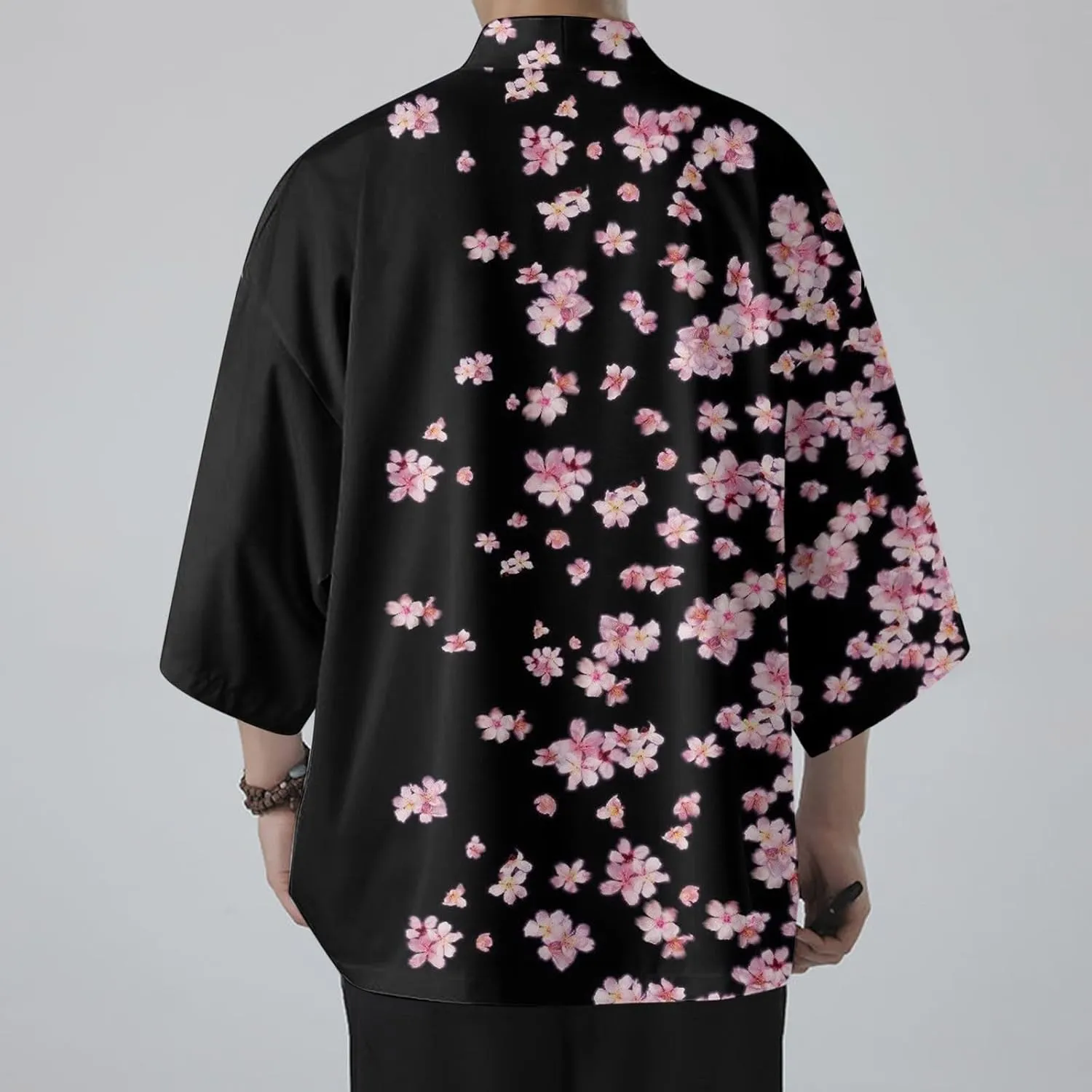 Alalaso Men's Kimono Cardigan Jacket 3/4 Sleeve Open Front Japanese Style Shirt Bathrobe Lightweight Coat Loose Outwear