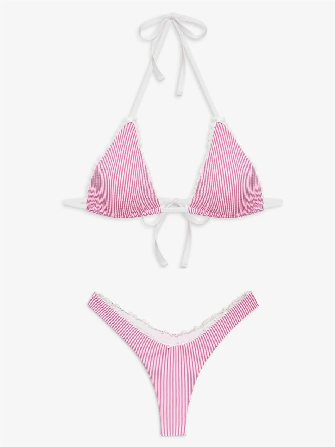 Alyweatry Women Y2k Bikinis Sets Coquette Aesthetic Bows Halter Tie Up Bikini Top High Cut Elastic Waist Bikini Bottom