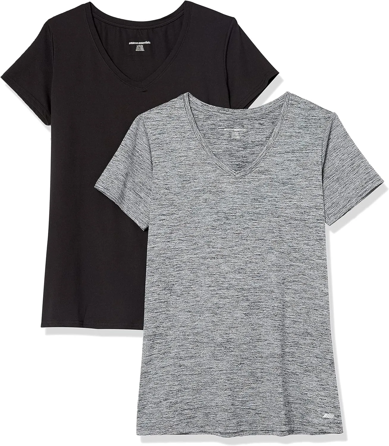Amazon Essentials Women's Active Quick Dry Tech Stretch Short-Sleeve V-Neck T-Shirt (Available in Plus Size), Pack of 2