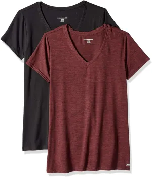 Amazon Essentials Women's Tech Stretch Short-Sleeve V-Neck T-Shirt - Discontinued Colors, Multipacks