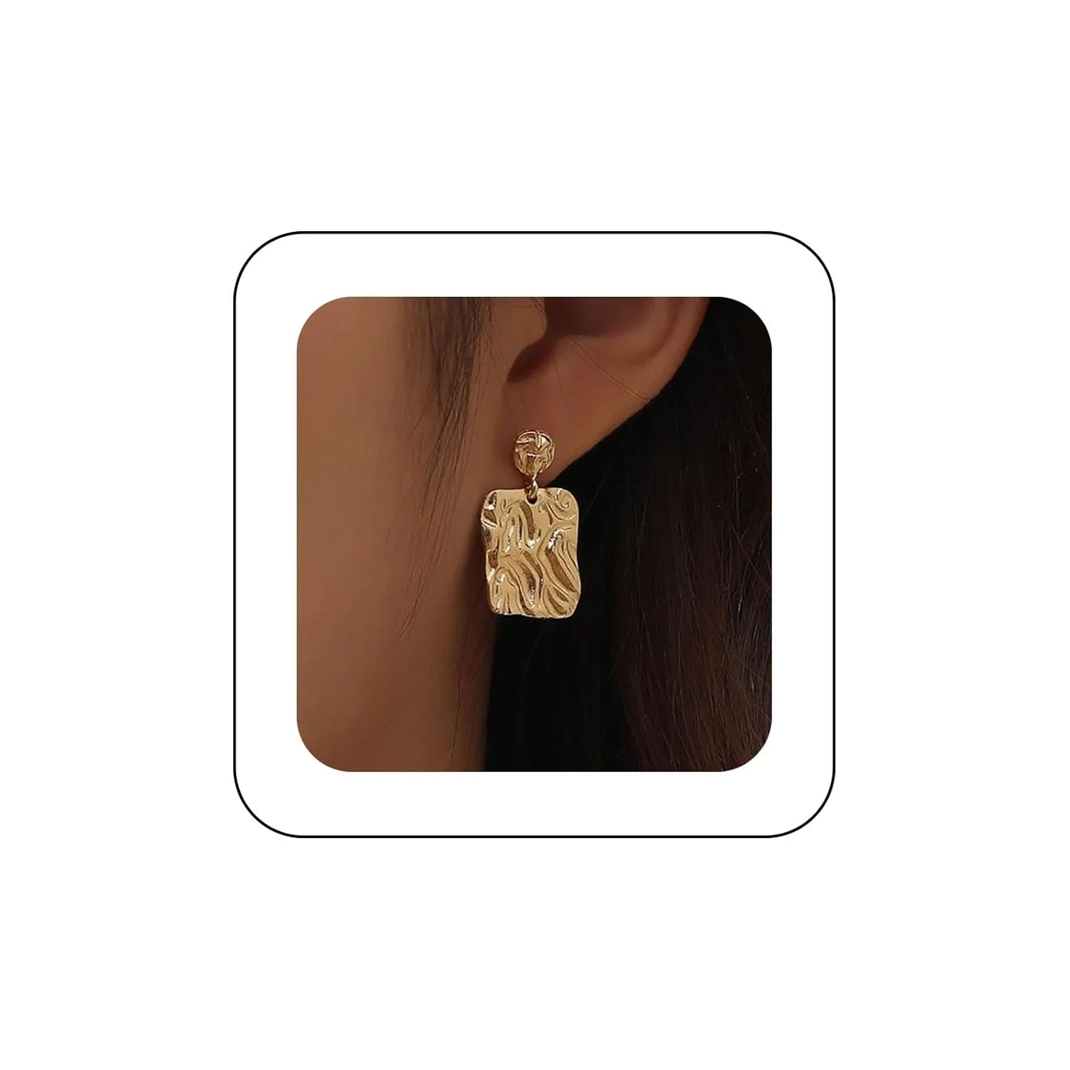 Andelaisi Boho Hammered Square Drop Earrings Gold Hammered Texture Square Studs Earrings Gold Square Dangle Earrings Geometric Square Earrings Jewelry for Women