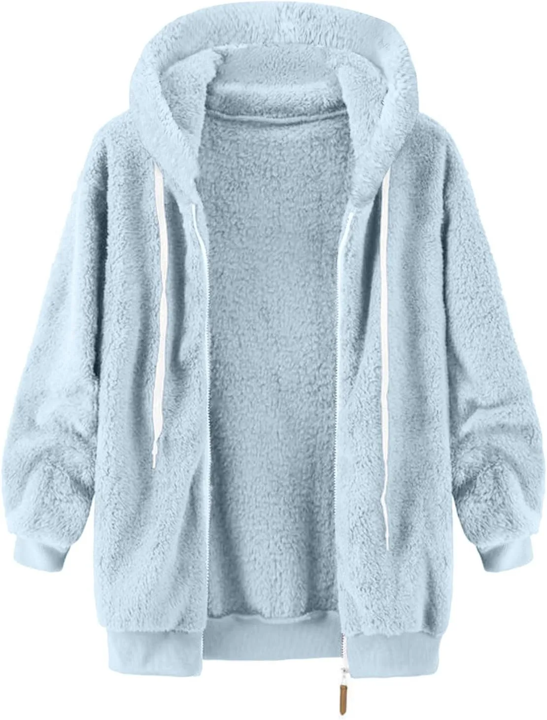 Anjikang Women's Winter Fuzzy Fleece Hooded Jacket Color Block Patchwork Cardigan Coats Fluffy Sherpa Outerwear with Pockets