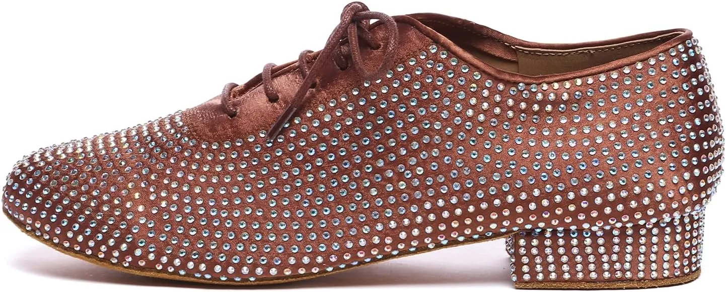 AOQUNFS Men's Latin Dance Shoes Black Rhinestones Ballroom Tango Salsa Character Shoes for Boys,Model L605