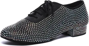 AOQUNFS Men's Latin Dance Shoes Black Rhinestones Ballroom Tango Salsa Character Shoes for Boys,Model L605