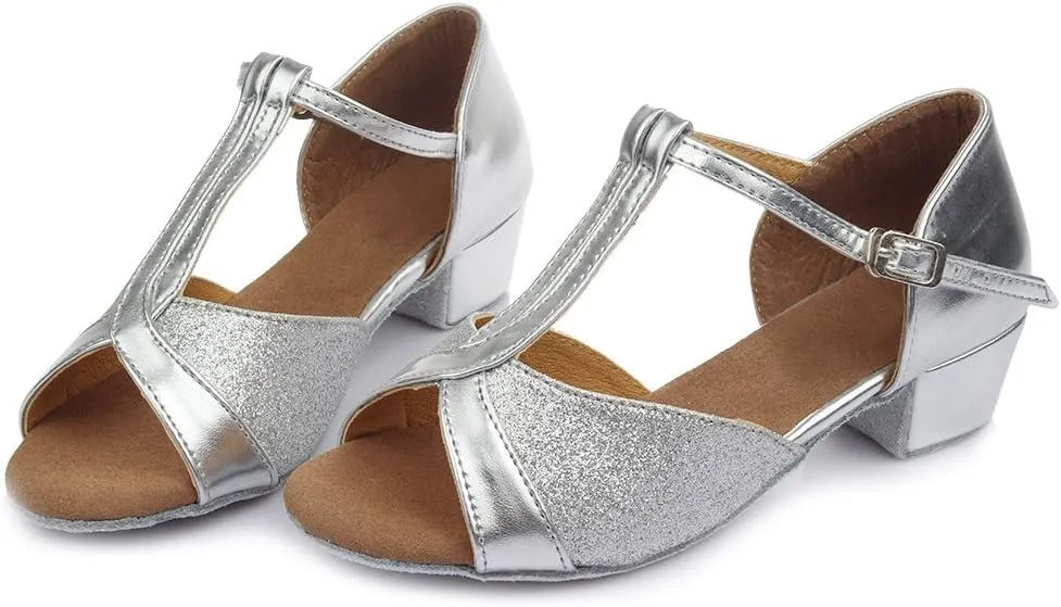 AOQUNFS Toddler Girls Latin Dance Shoes Low Heel Kids Salsa Ballroom Tango Dance Shoes,605