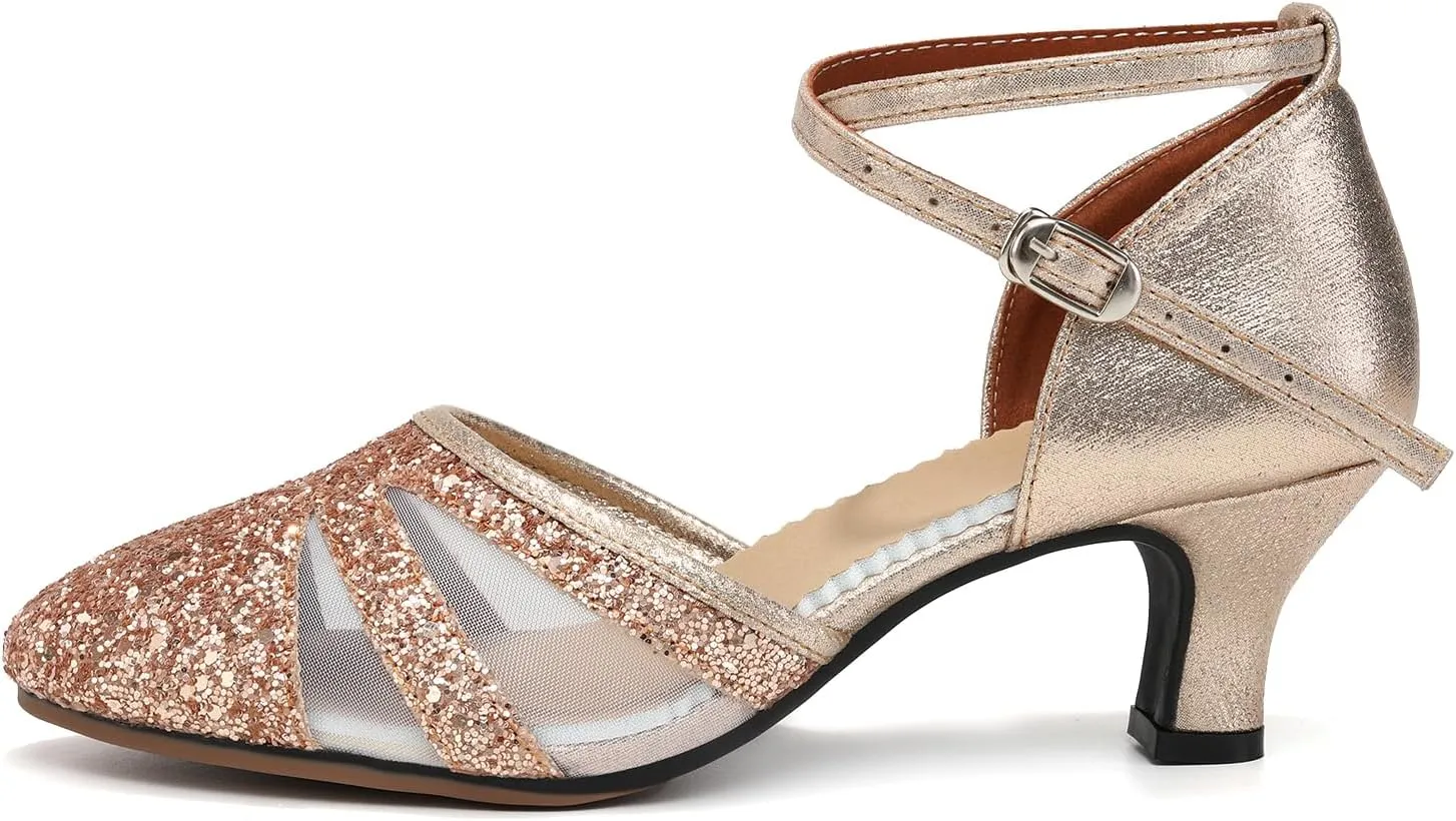 AOQUNFS Women's Latin Dance Shoes Closed Toe Sequin Ballroom Performance Party Dance Shoes,122