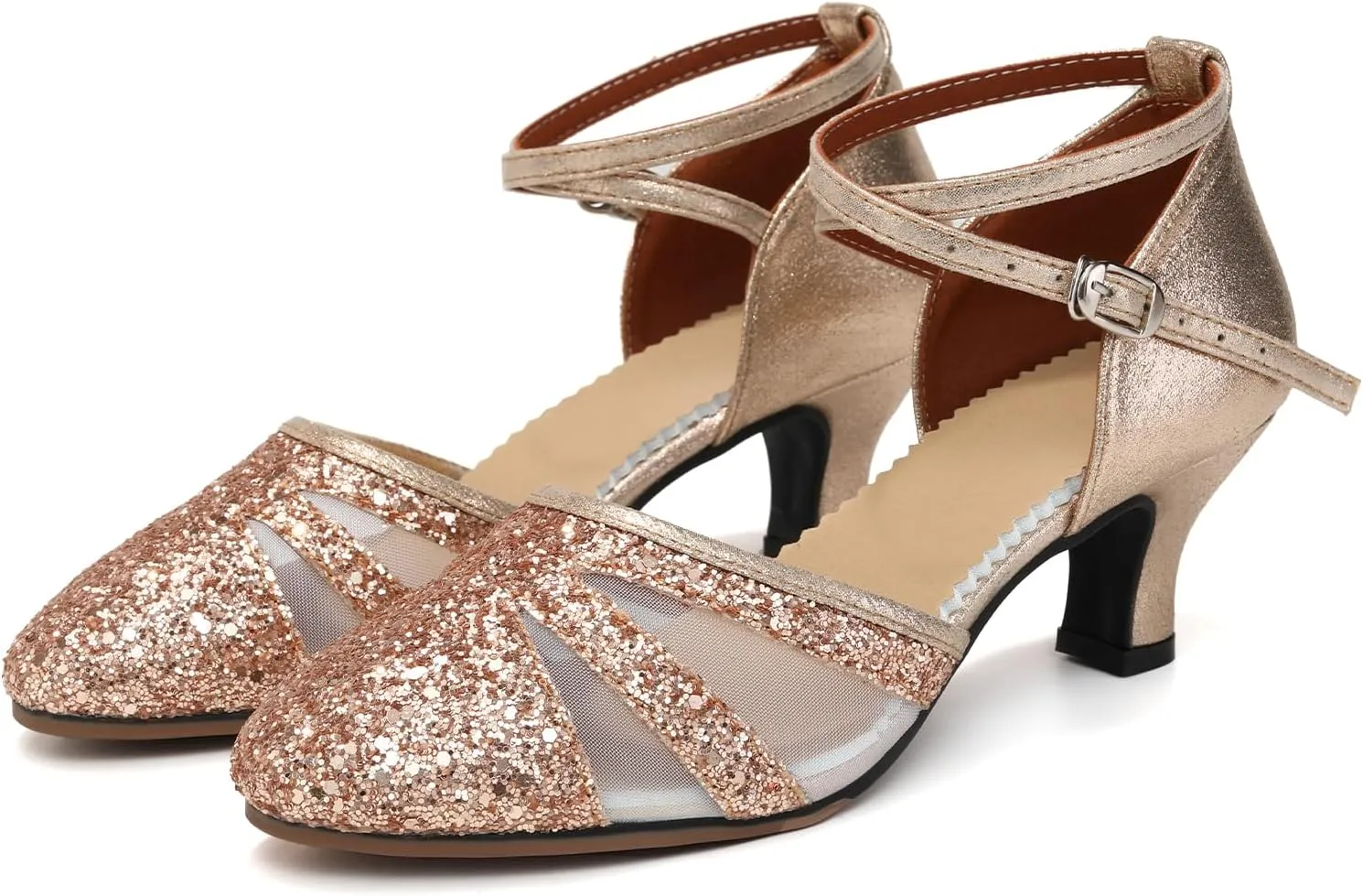 AOQUNFS Women's Latin Dance Shoes Closed Toe Sequin Ballroom Performance Party Dance Shoes,122