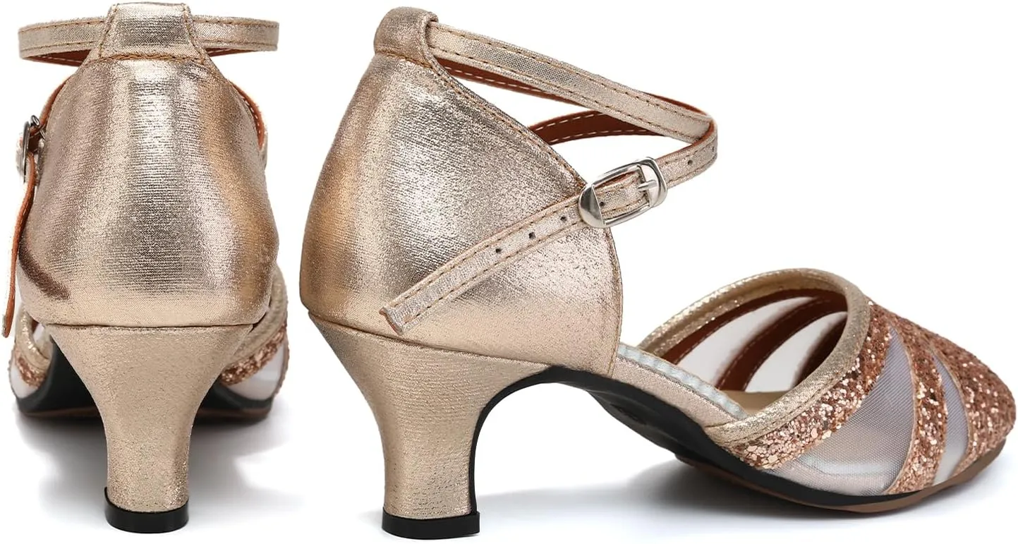 AOQUNFS Women's Latin Dance Shoes Closed Toe Sequin Ballroom Performance Party Dance Shoes,122