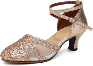 AOQUNFS Women's Latin Dance Shoes Closed Toe Sequin Ballroom Performance Party Dance Shoes,122