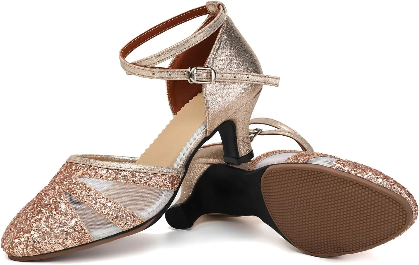 AOQUNFS Women's Latin Dance Shoes Closed Toe Sequin Ballroom Performance Party Dance Shoes,122
