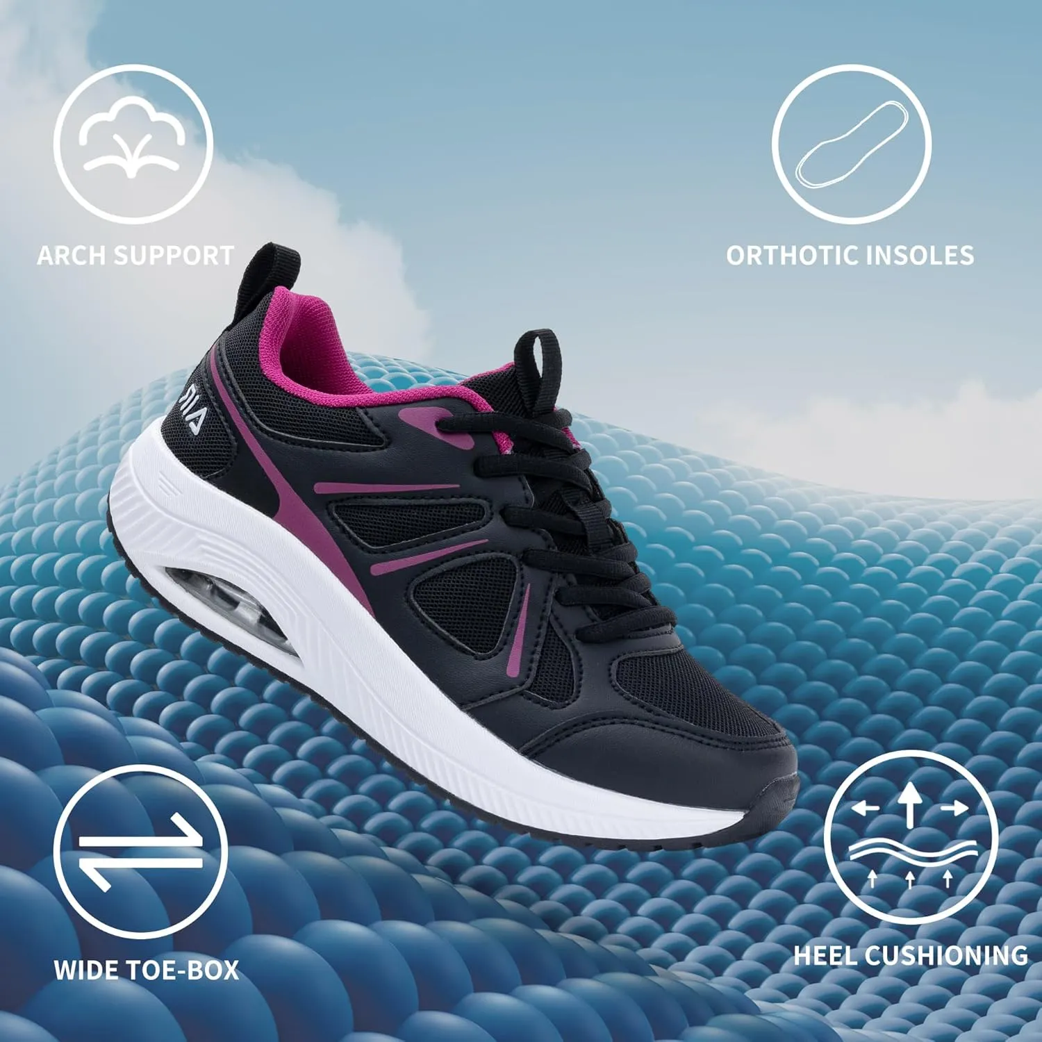 AOV Women Arch Support Walking Shoes Orthotic Sneakers for Plantar Fasciitis Foot and Heel Pain Relief Tennis Shoes, Size 5.5-11