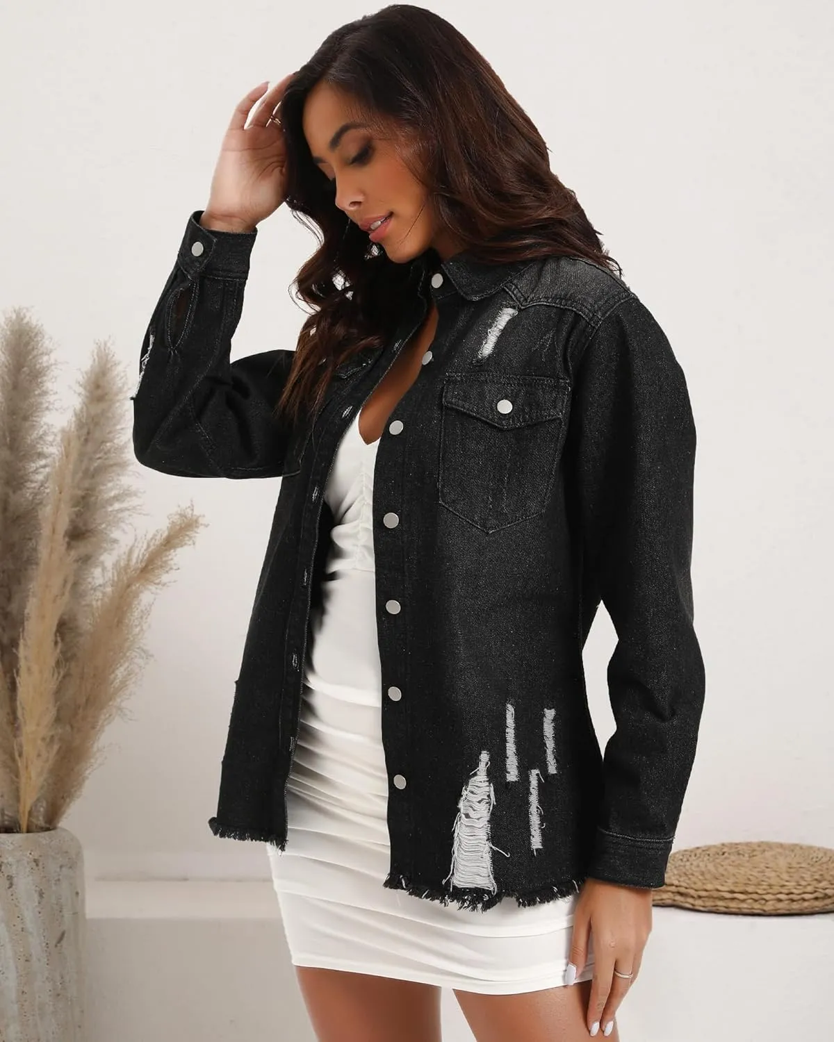 Argstar Denim Jacket for Women Button Up Long Sleeve with Pockets (Available in Inner Pockets)