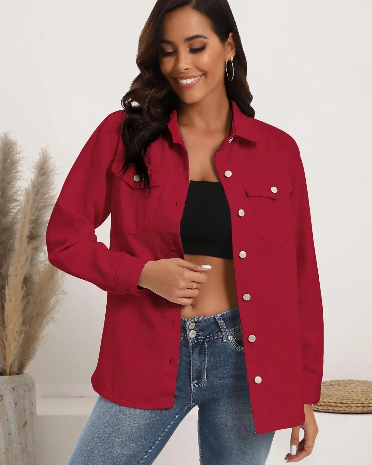 Argstar Denim Jacket for Women Button Up Long Sleeve with Pockets (Available in Inner Pockets)