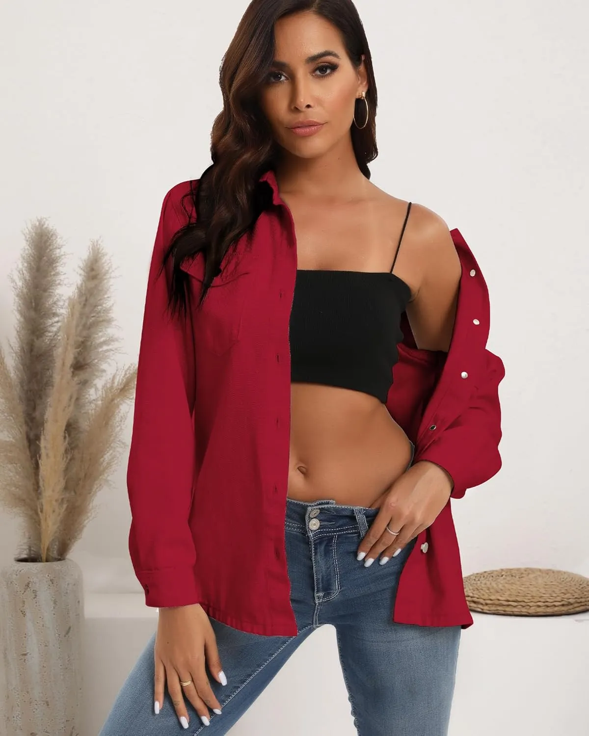 Argstar Denim Jacket for Women Button Up Long Sleeve with Pockets (Available in Inner Pockets)