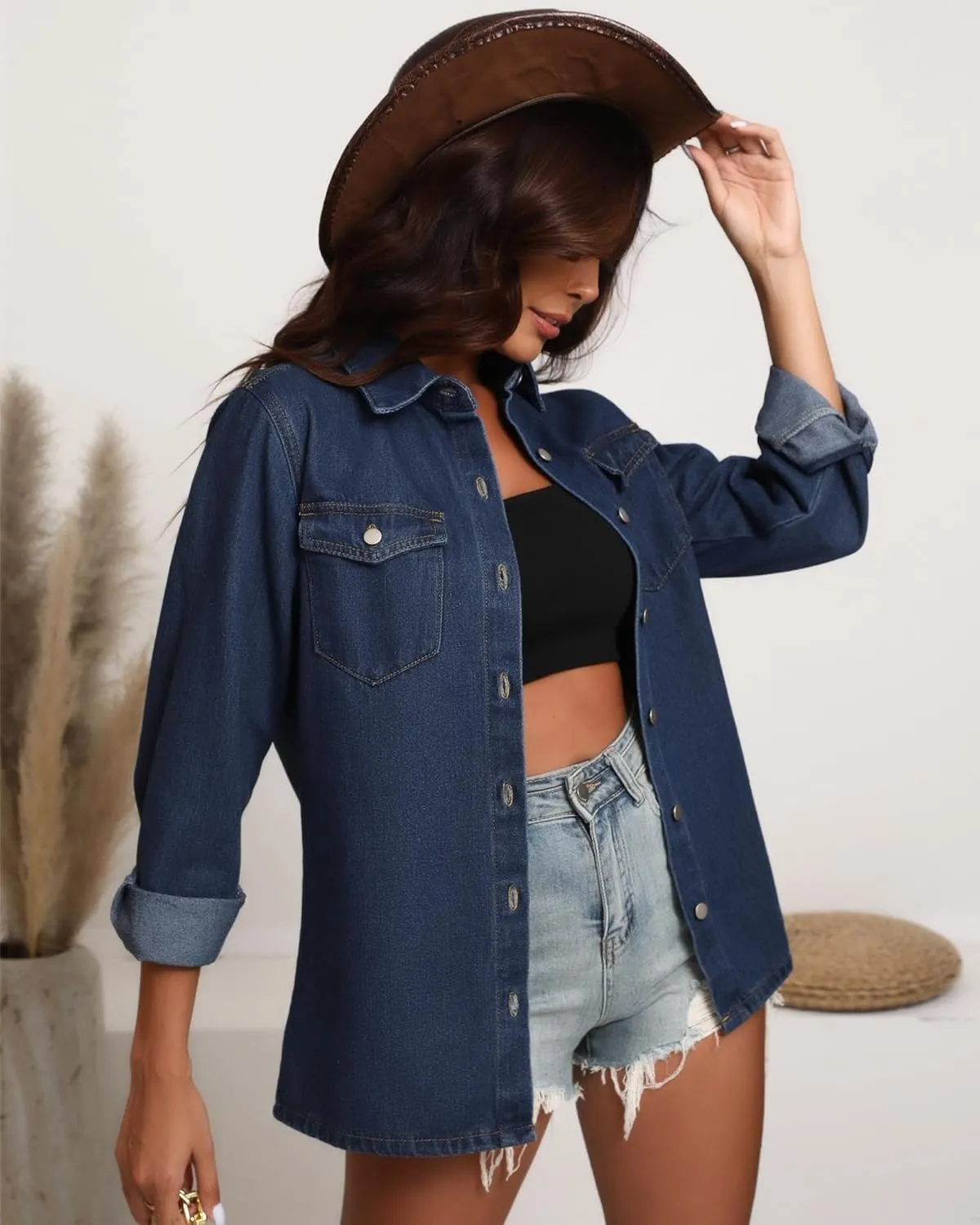 Argstar Denim Jacket for Women Button Up Long Sleeve with Pockets (Available in Inner Pockets)
