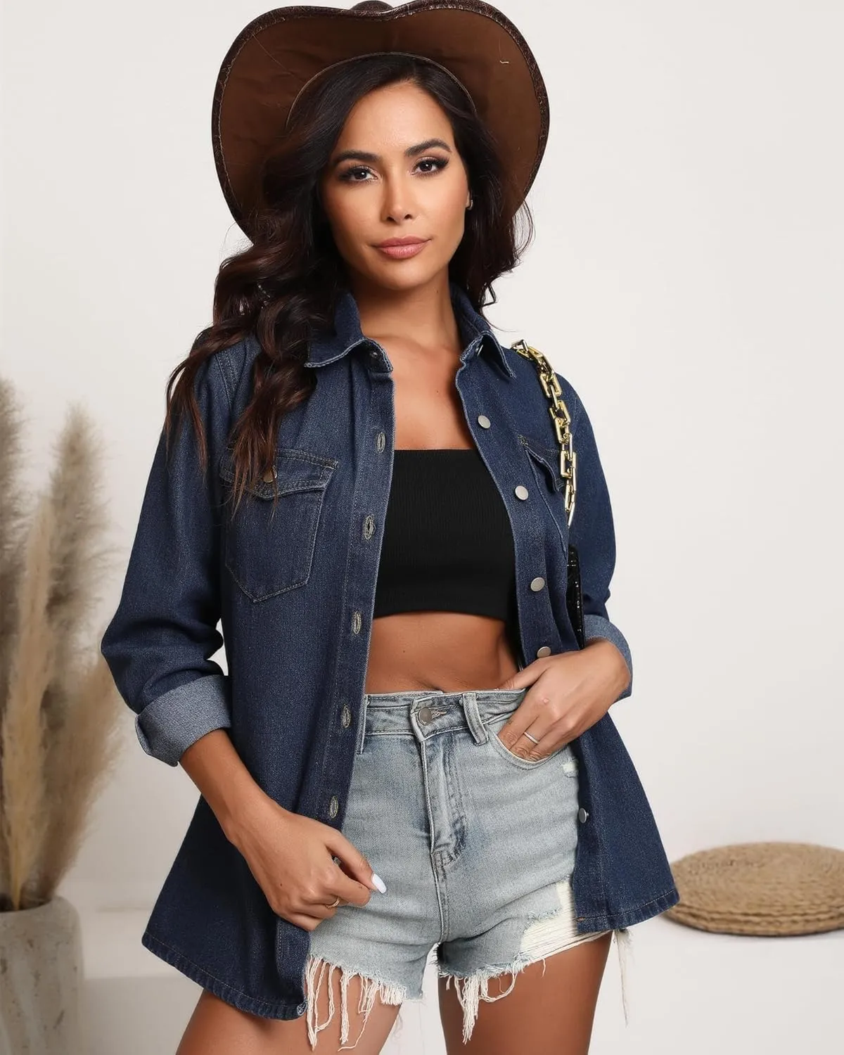 Argstar Denim Jacket for Women Button Up Long Sleeve with Pockets (Available in Inner Pockets)
