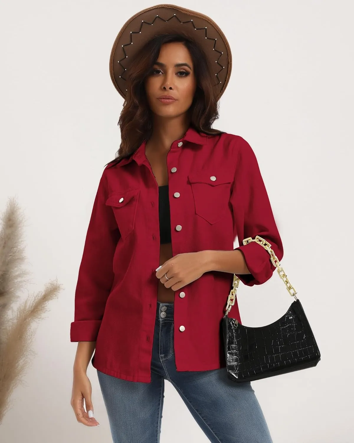 Argstar Denim Jacket for Women Button Up Long Sleeve with Pockets (Available in Inner Pockets)