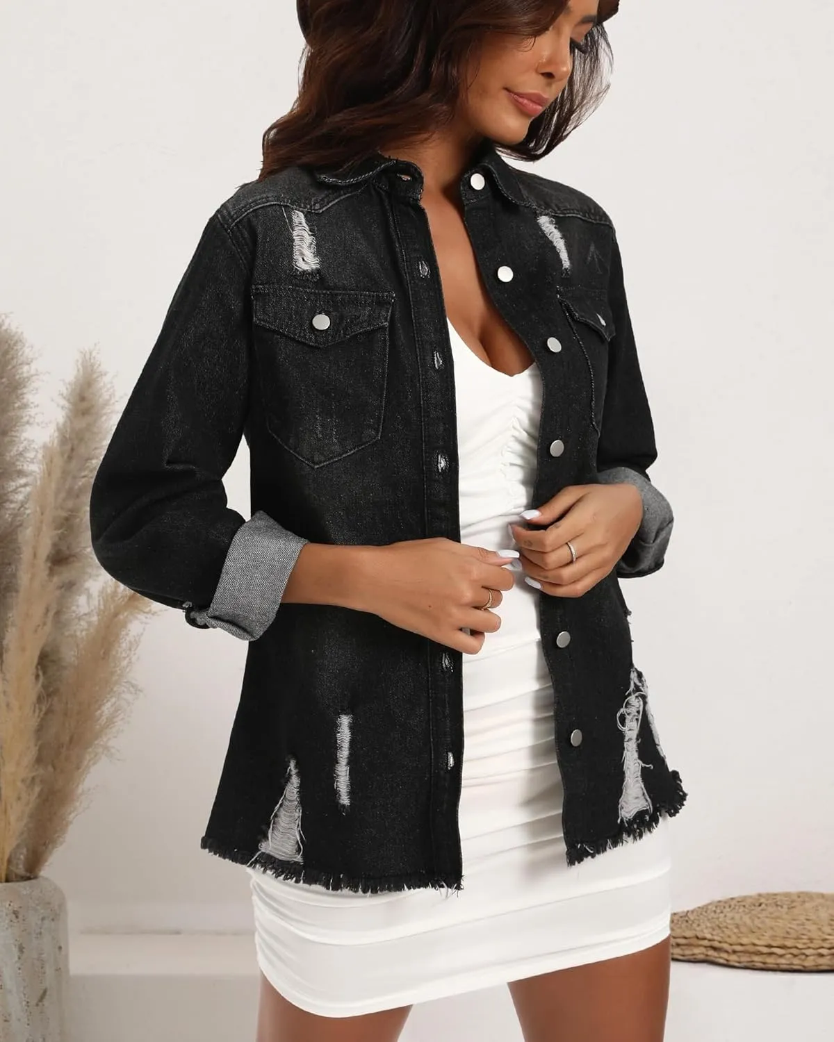 Argstar Denim Jacket for Women Button Up Long Sleeve with Pockets (Available in Inner Pockets)