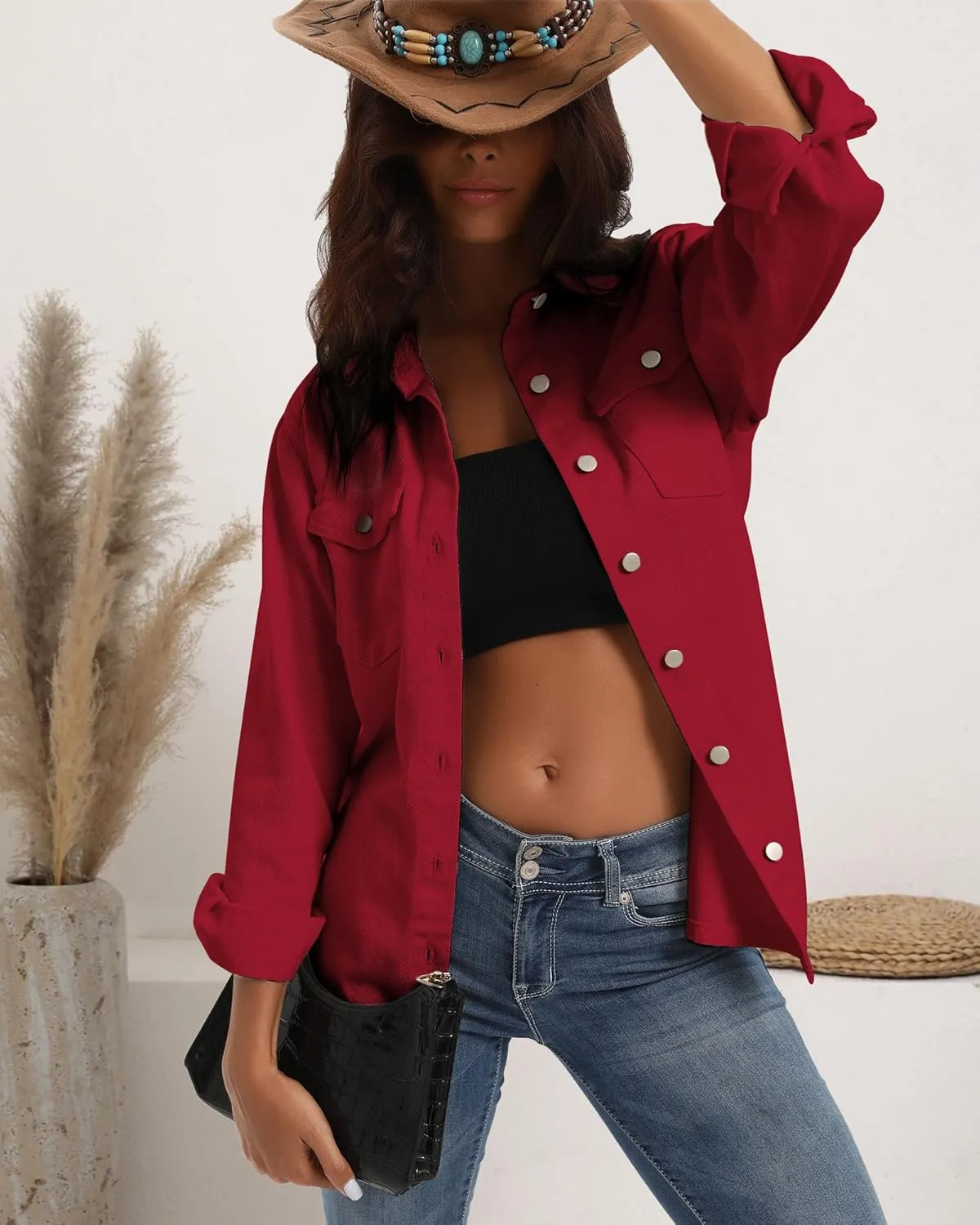 Argstar Denim Jacket for Women Button Up Long Sleeve with Pockets (Available in Inner Pockets)