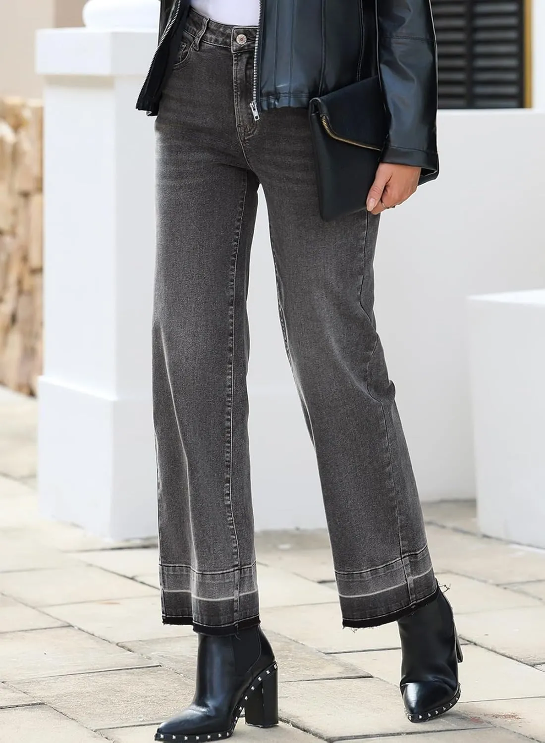 Astylish Women's High Waisted Wide Leg Jeans Trendy Straight Leg Jeans Zimbaplatinum Denim Pants