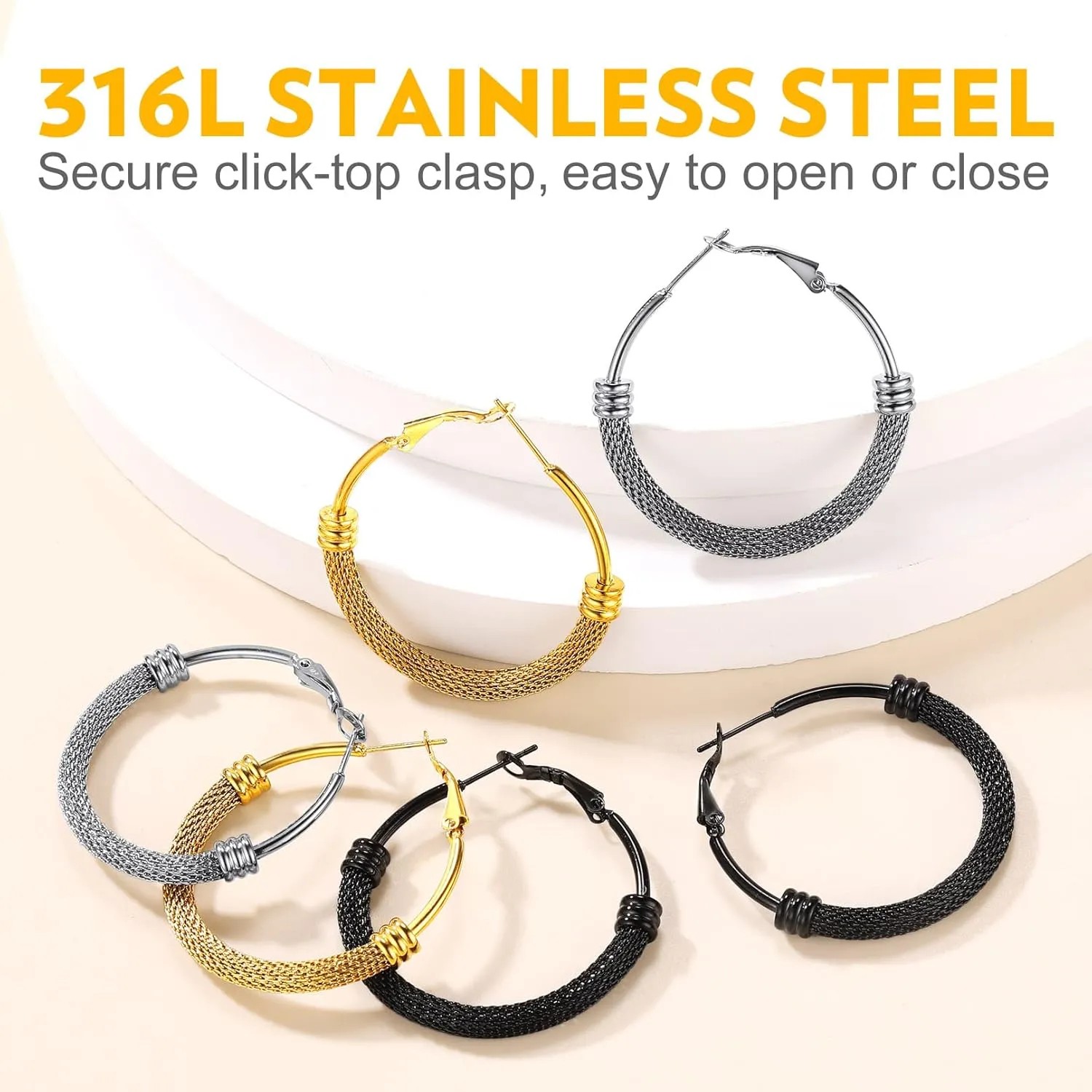 Bandmax Womens Bamboo Hoop Earrings 30MM/40MM/60MM/80MM Big Huggie Hoop Earrings Stainless Steel/Gold Plated/Black Hypoallergenic Hip Hop Earrings for Women