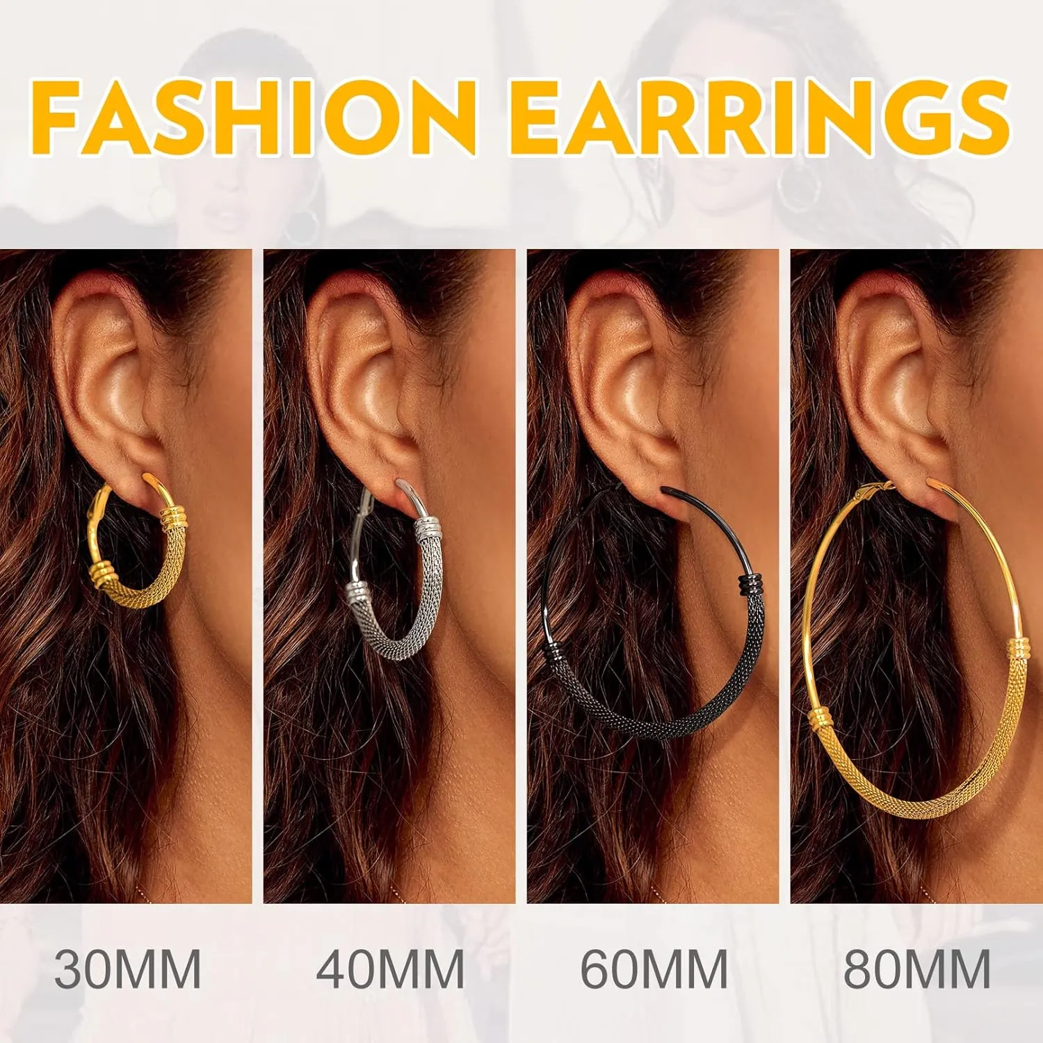 Bandmax Womens Bamboo Hoop Earrings 30MM/40MM/60MM/80MM Big Huggie Hoop Earrings Stainless Steel/Gold Plated/Black Hypoallergenic Hip Hop Earrings for Women