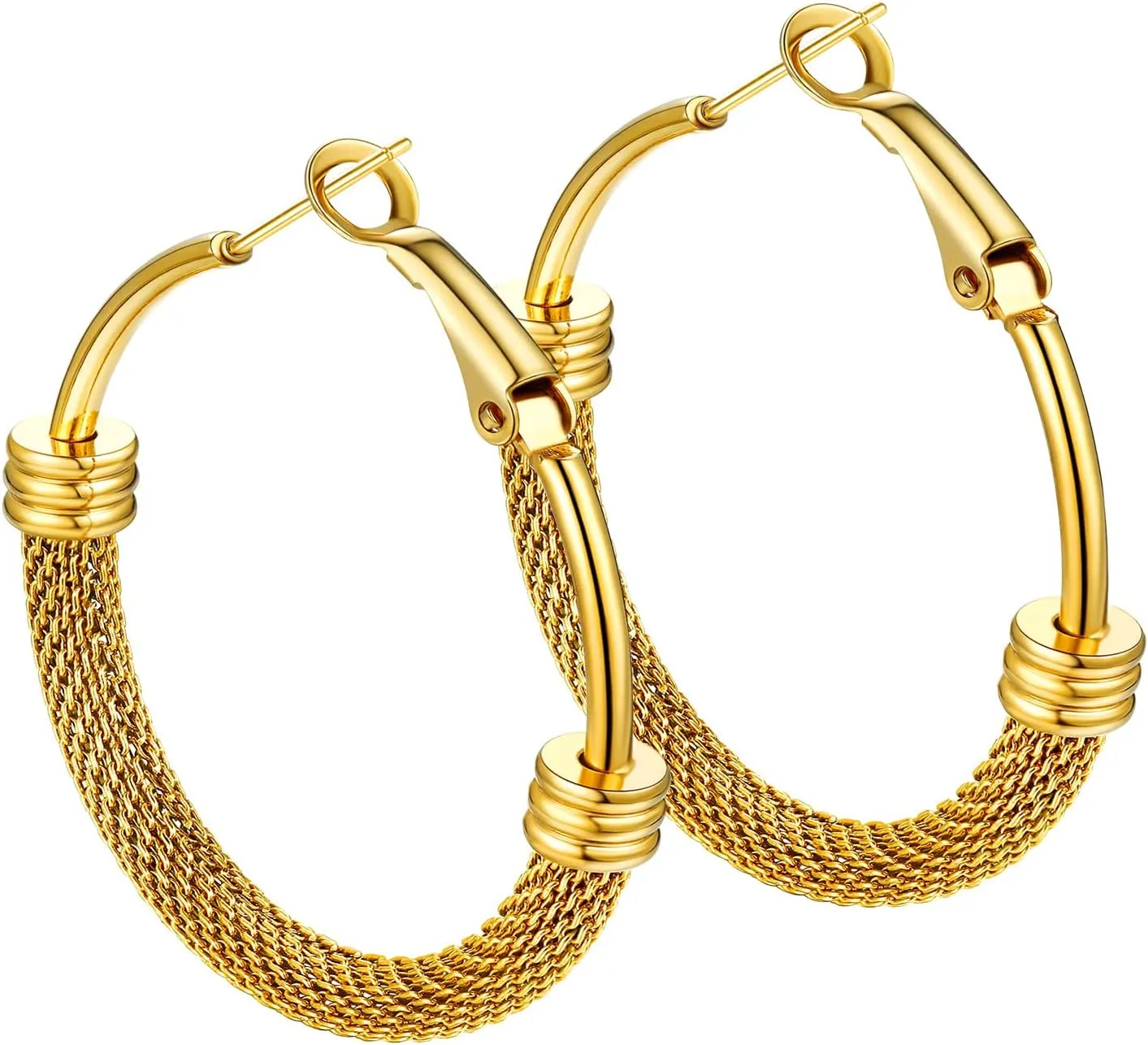 Bandmax Womens Bamboo Hoop Earrings 30MM/40MM/60MM/80MM Big Huggie Hoop Earrings Stainless Steel/Gold Plated/Black Hypoallergenic Hip Hop Earrings for Women